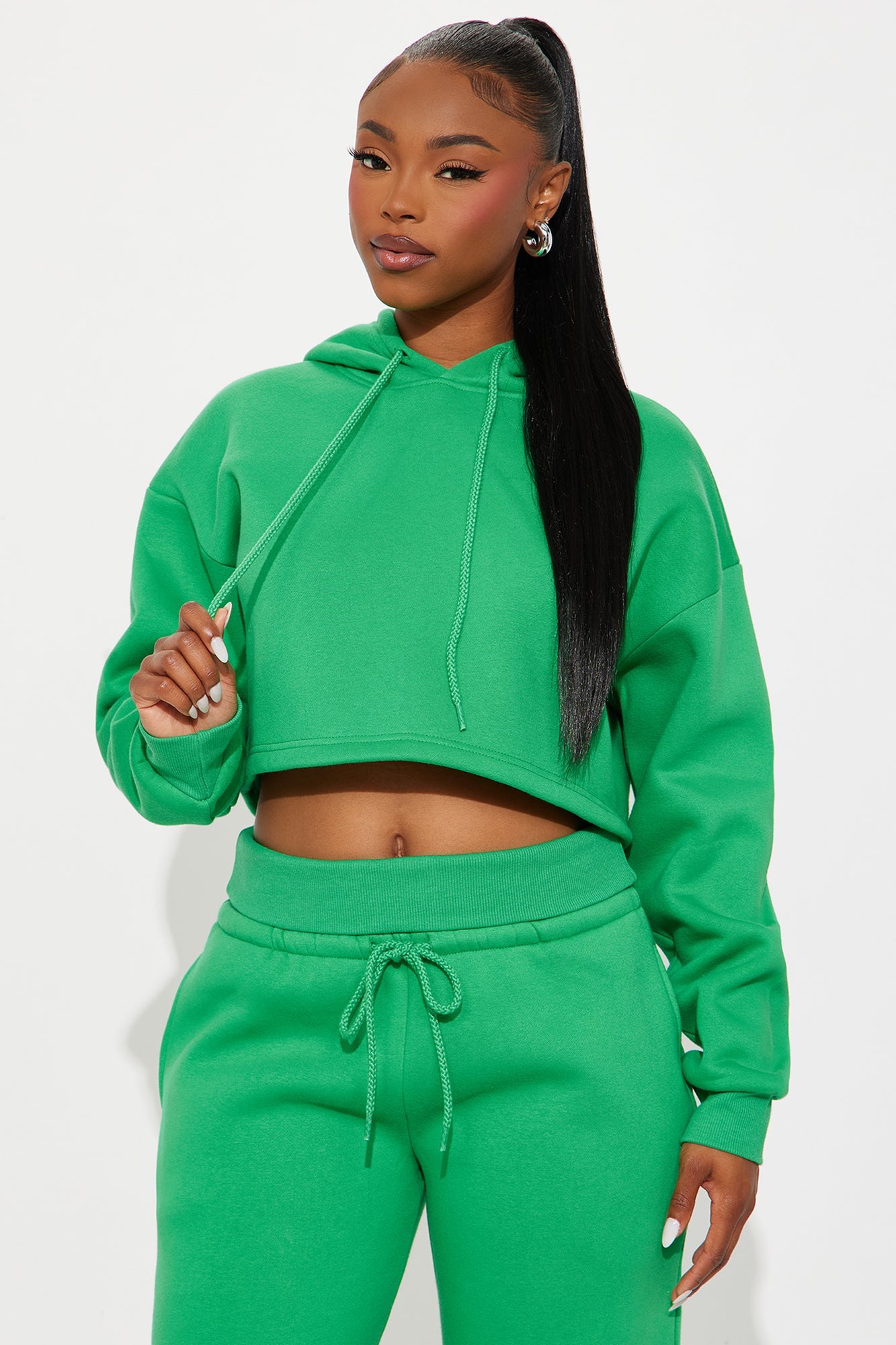 Don't Sweat It Foldover Waist Fleece Pant Set - Kelly Green