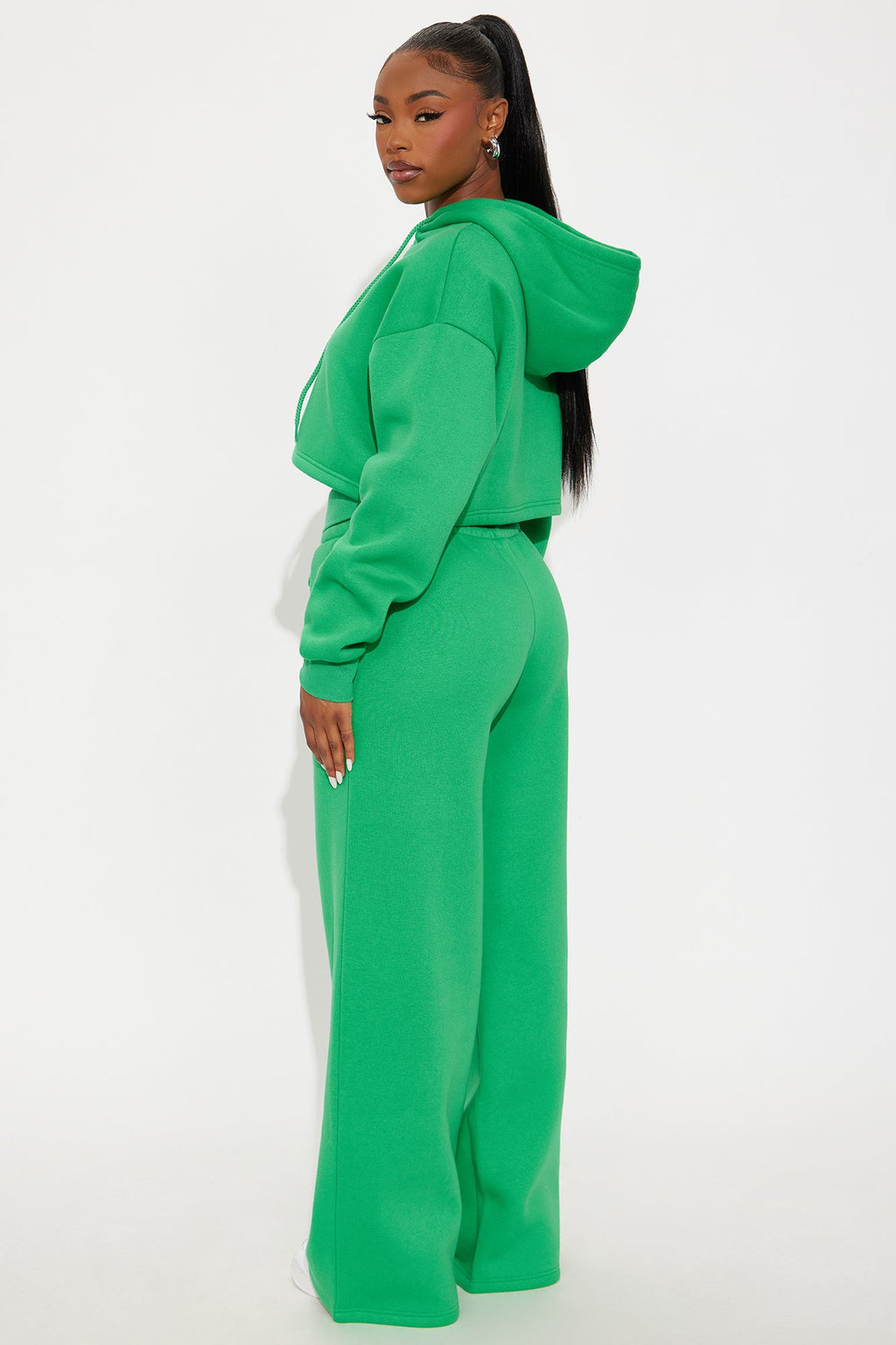 Don't Sweat It Foldover Waist Fleece Pant Set - Kelly Green