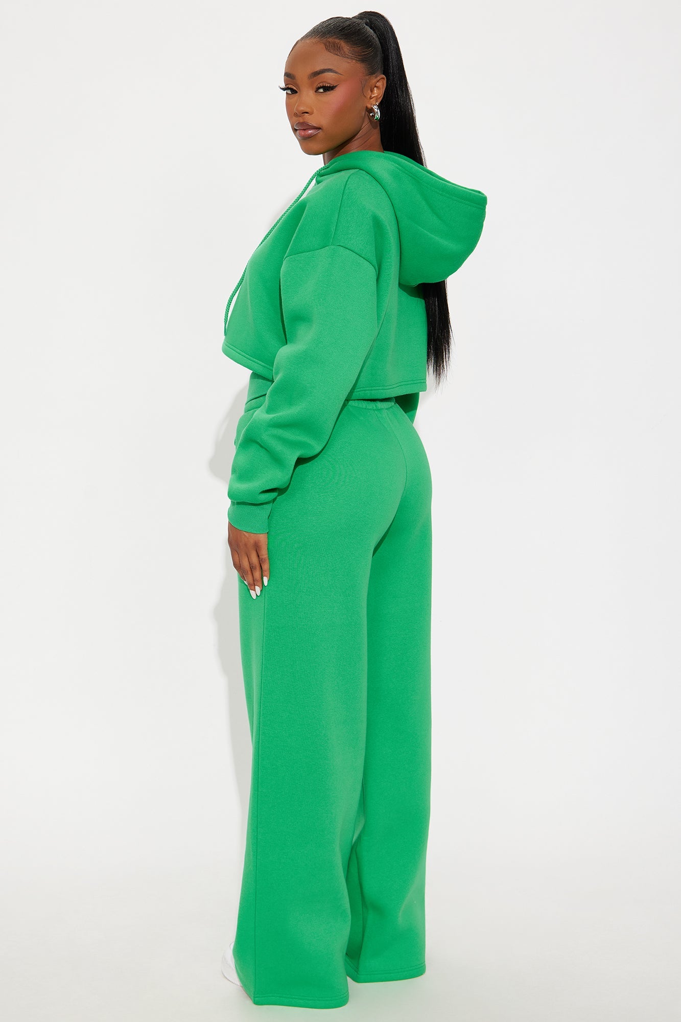 Don't Sweat It Foldover Waist Fleece Pant Set - Kelly Green