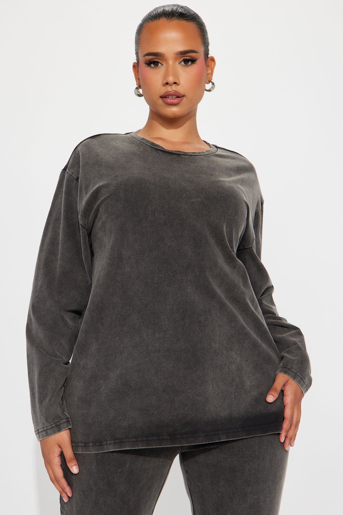 Stepping Out Mineral Wash Long Sleeve Legging Set - Charcoal