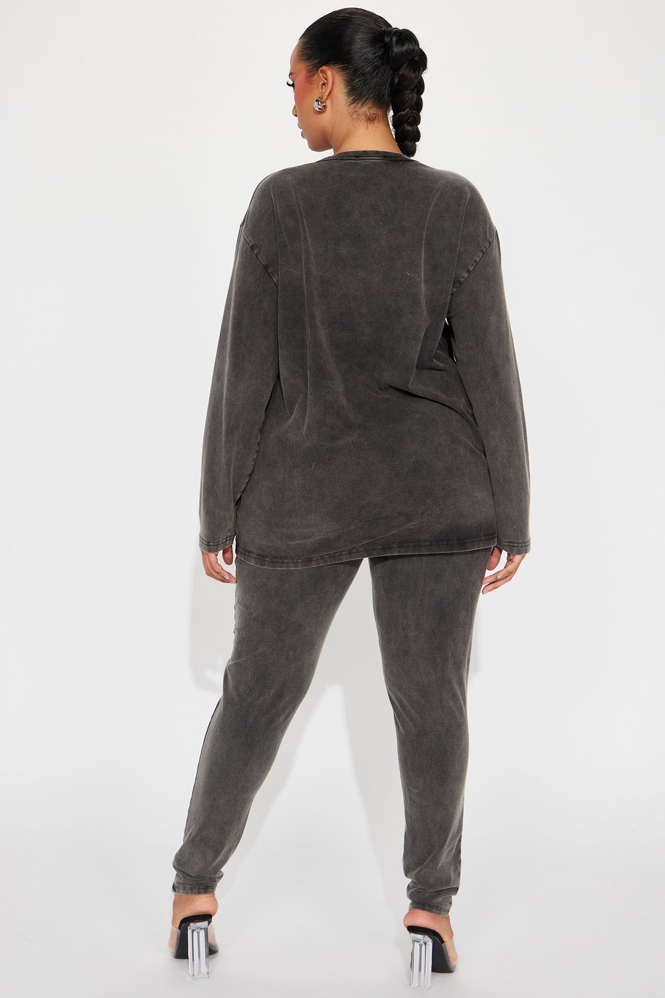 Stepping Out Mineral Wash Long Sleeve Legging Set - Charcoal