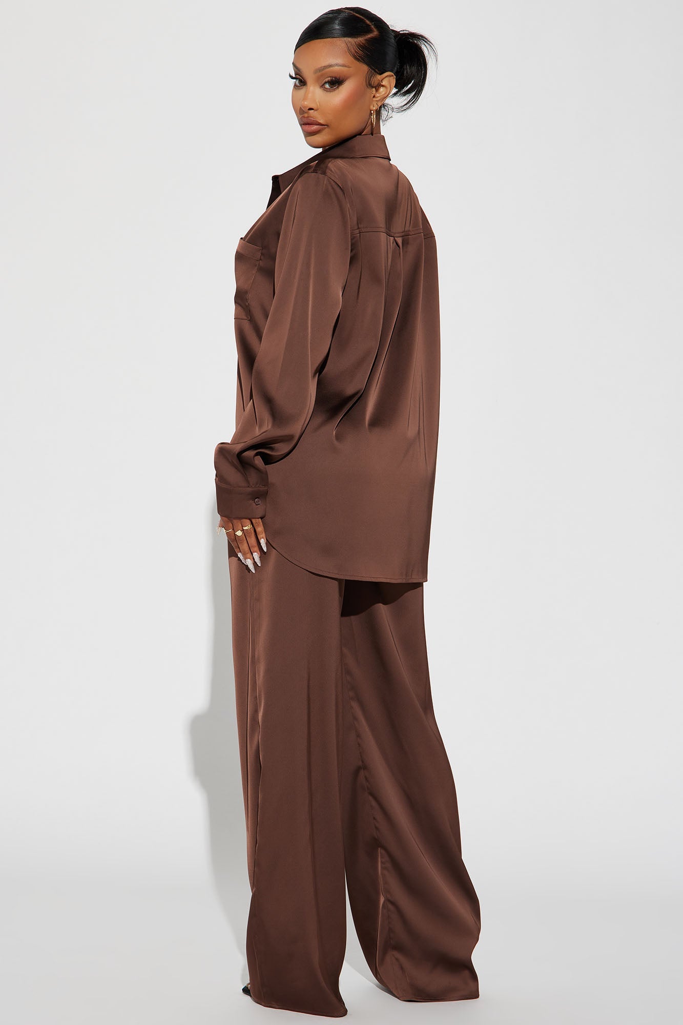 Makenzie Satin Pant Set - Chocolate