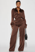 Makenzie Satin Pant Set - Chocolate