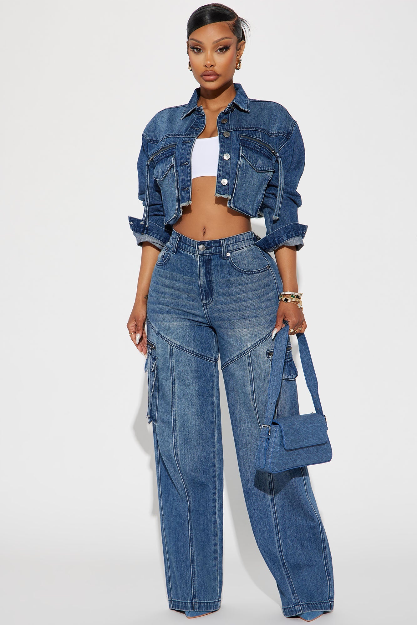 Devil In Disguise Cargo Straight Leg Jeans - Medium Wash