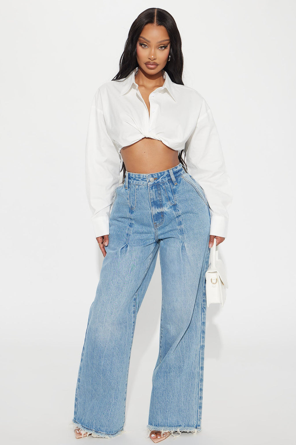 Brandi Cropped Poplin Blouse Top - White
