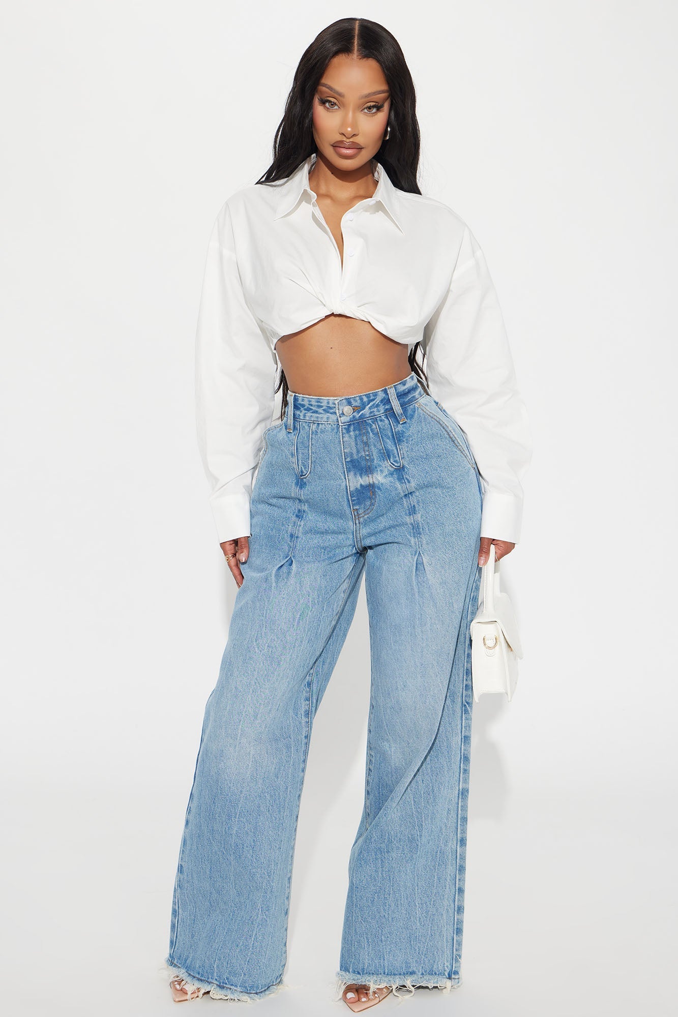 Brandi Cropped Poplin Blouse Top - White