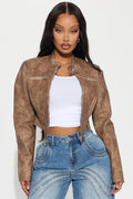 Ines Washed Faux Leather Jacket - Taupe