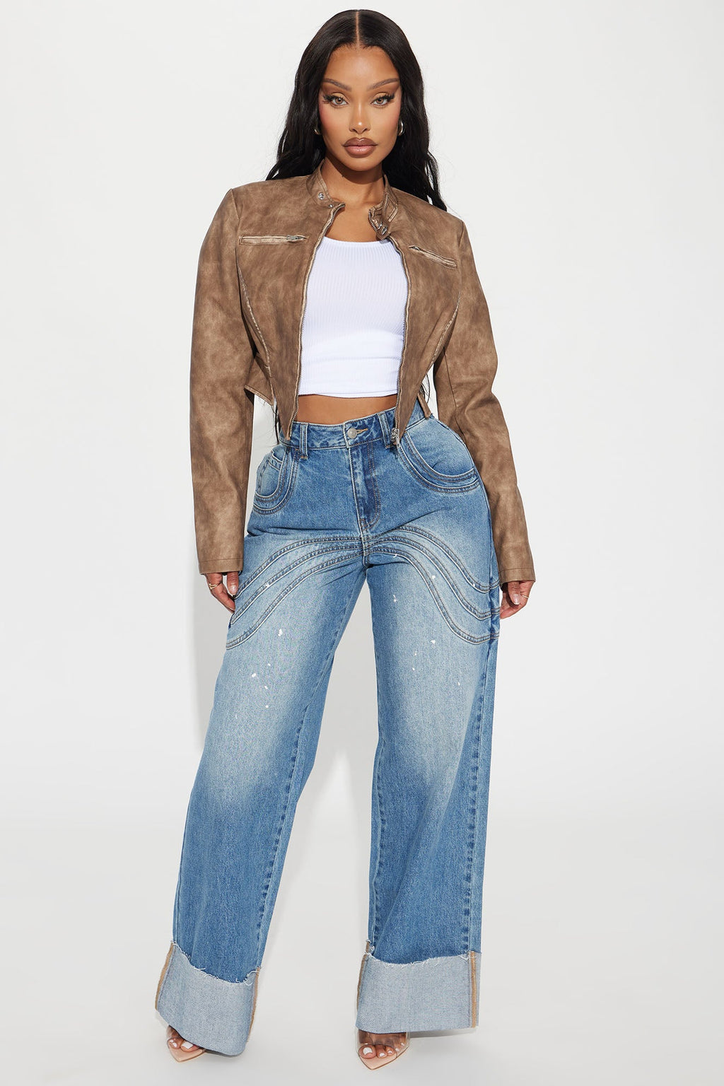 Ines Washed Faux Leather Jacket - Taupe