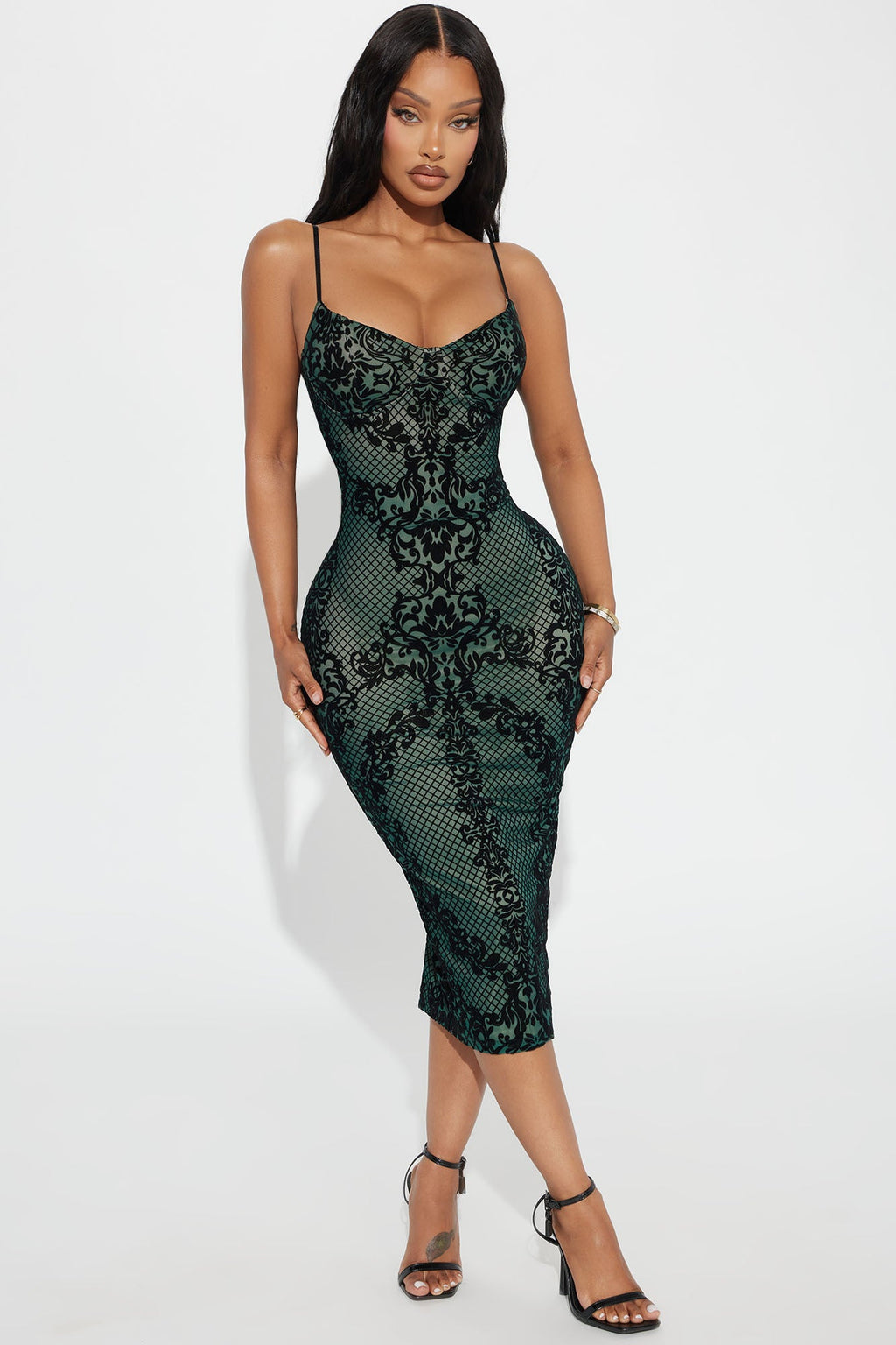 Hypnotize You Mesh Midi Dress - Green/combo