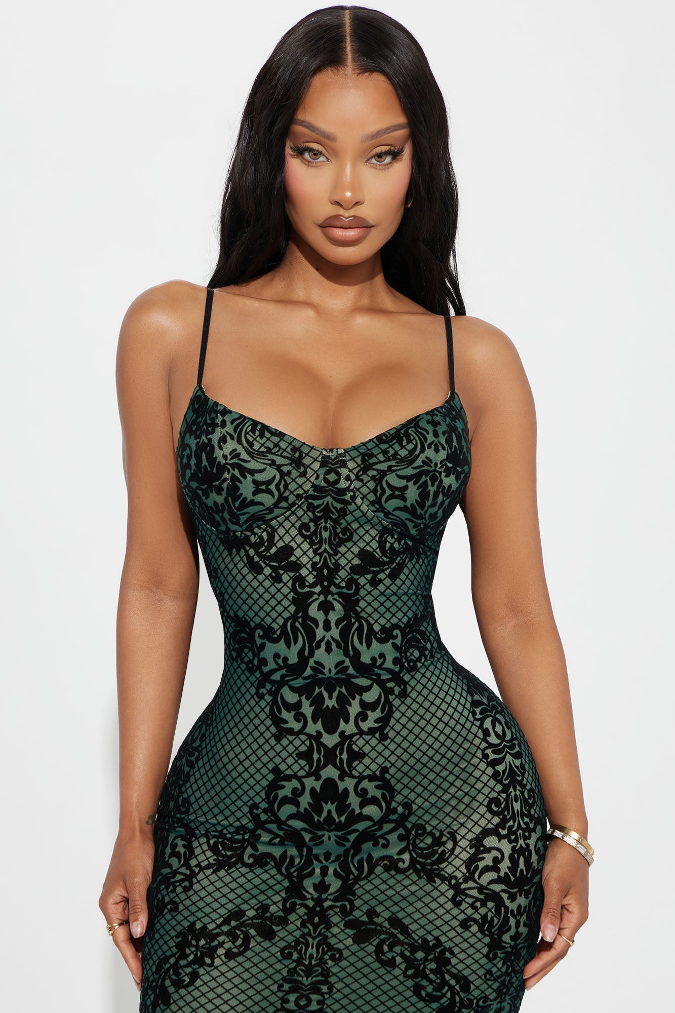 Hypnotize You Mesh Midi Dress - Green/combo