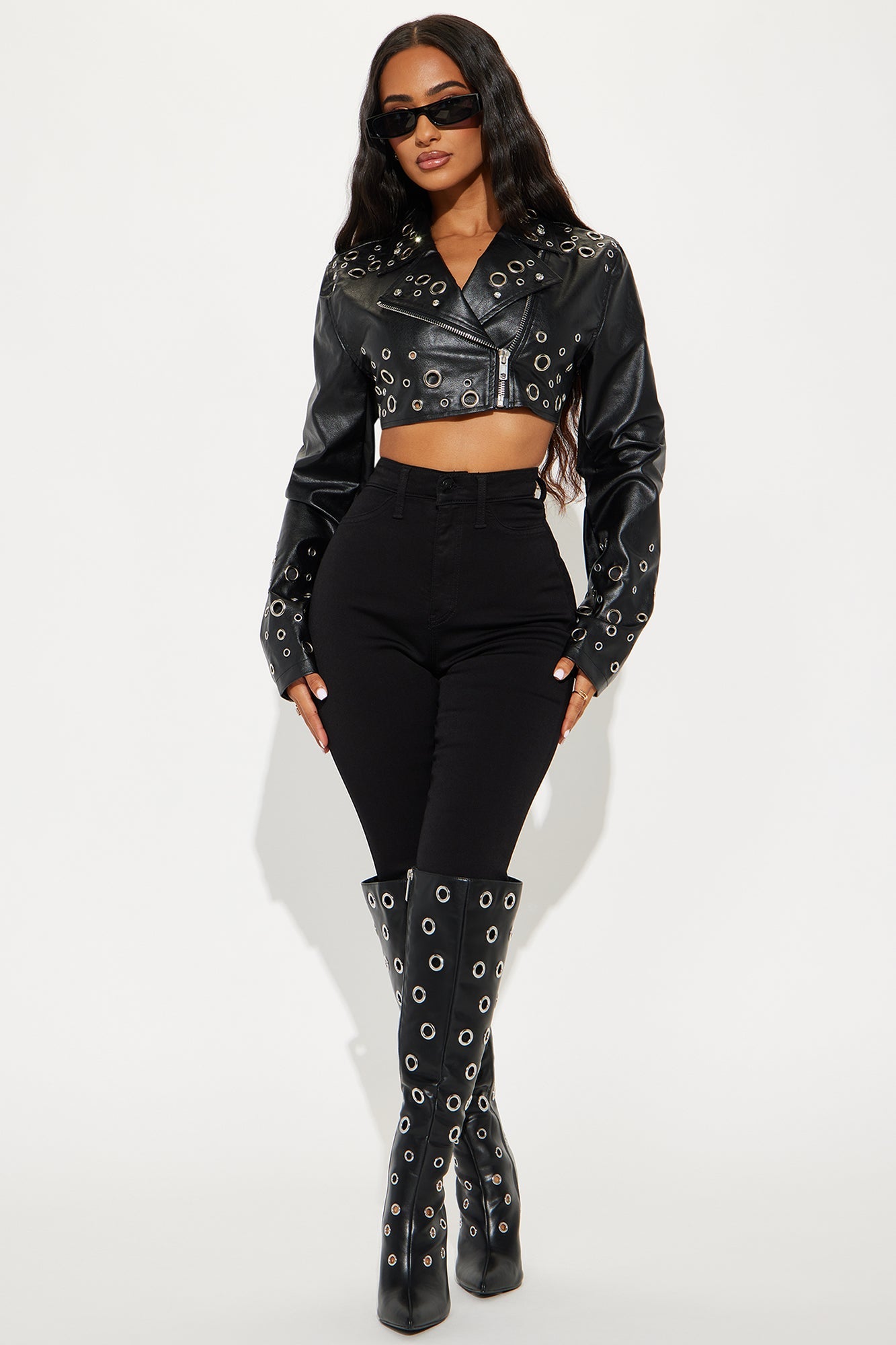 Holes In Your Story Cropped Faux Leather Jacket - Black