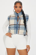 Cold Feelings Sherpa Plaid Puffer Vest - Blue/combo