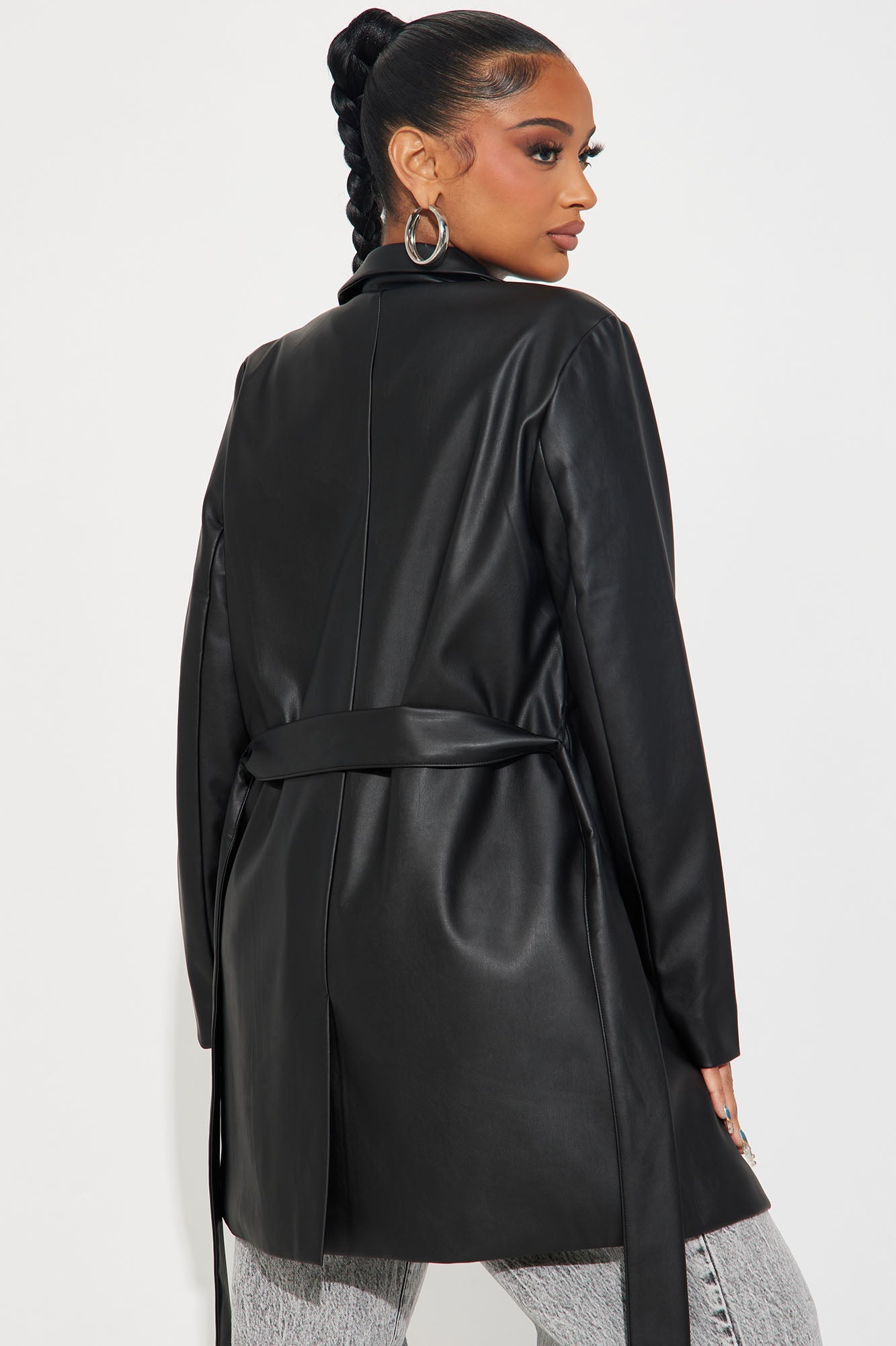 Cameron Faux Leather Coat - Black
