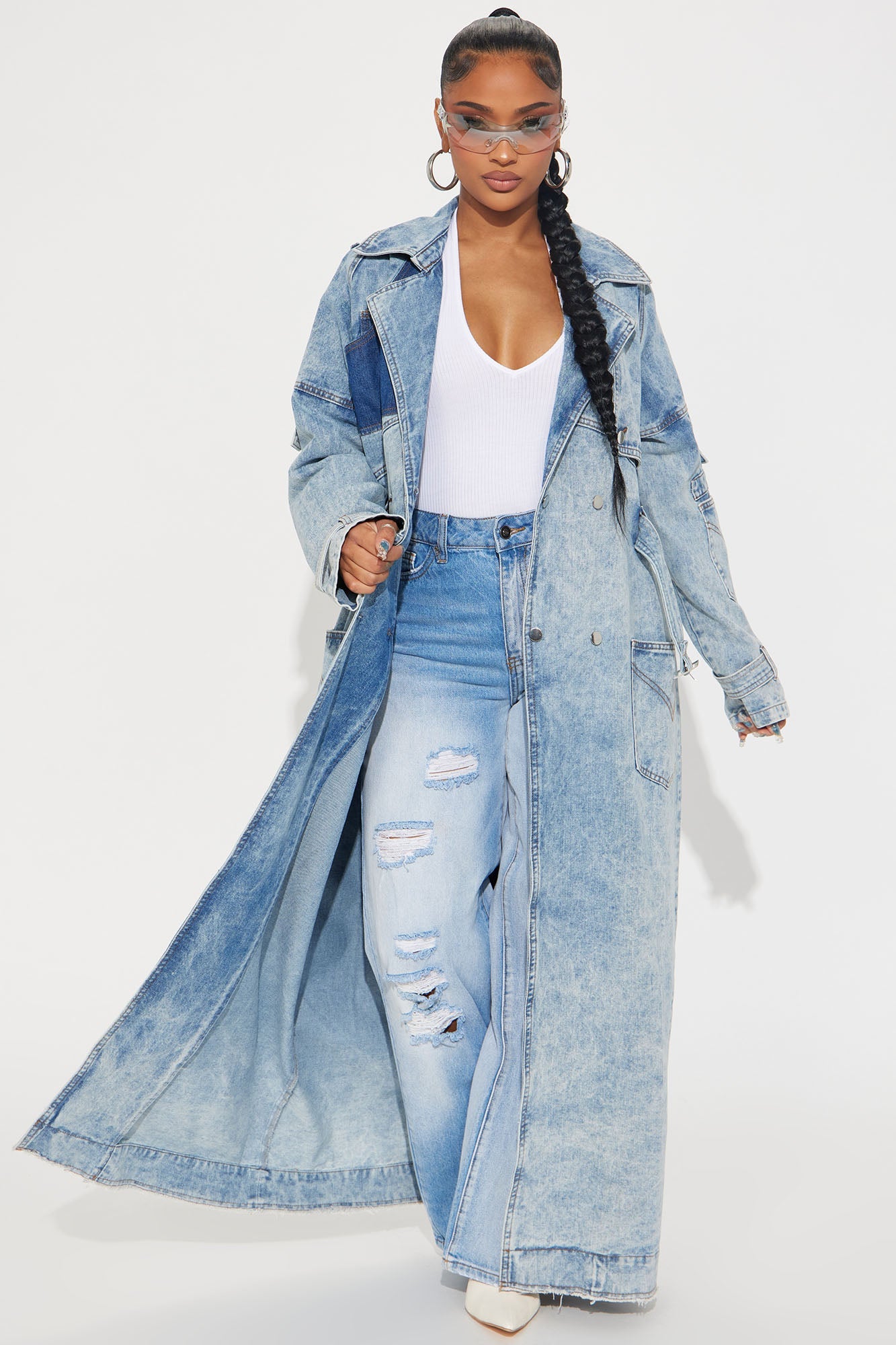 Trying To Impress Washed Denim Trench - Vintage Wash
