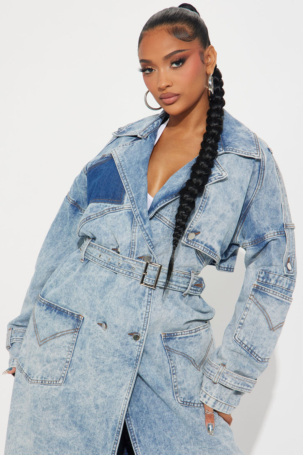 Trying To Impress Washed Denim Trench - Vintage Wash