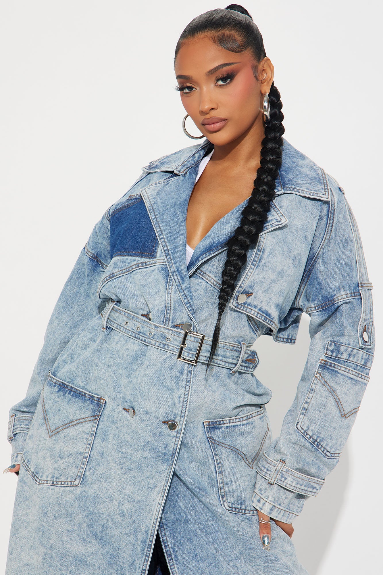 Trying To Impress Washed Denim Trench - Vintage Wash