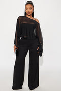 Raya Draped 3 Piece Pant Set - Black