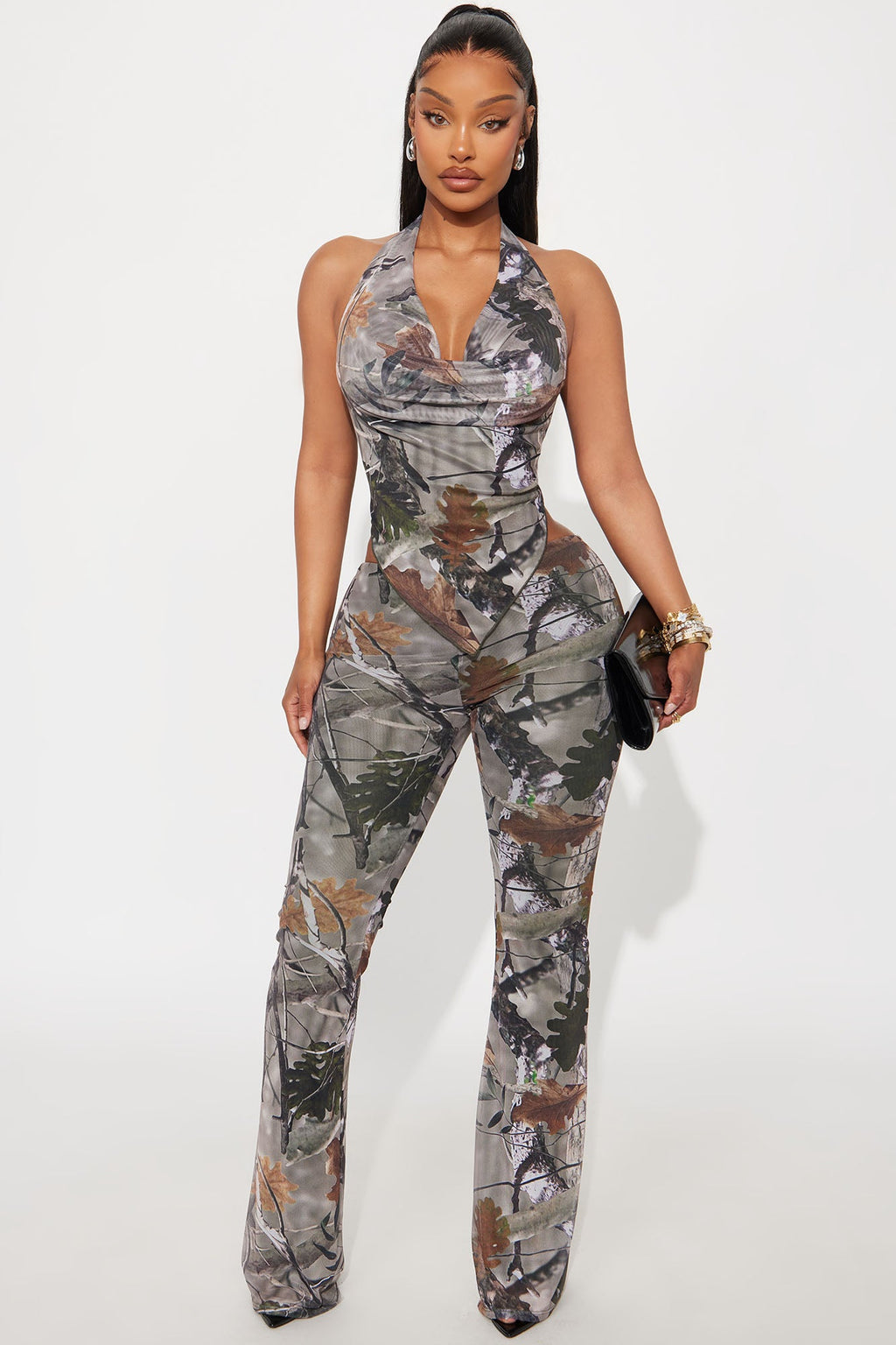 Catch Me In Camo Halter Mesh Pant Set - Olive/combo