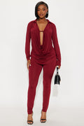 Monique Cowl Neck Legging Set - Burgundy