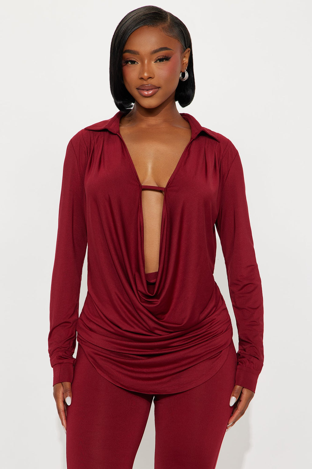 Monique Cowl Neck Legging Set - Burgundy