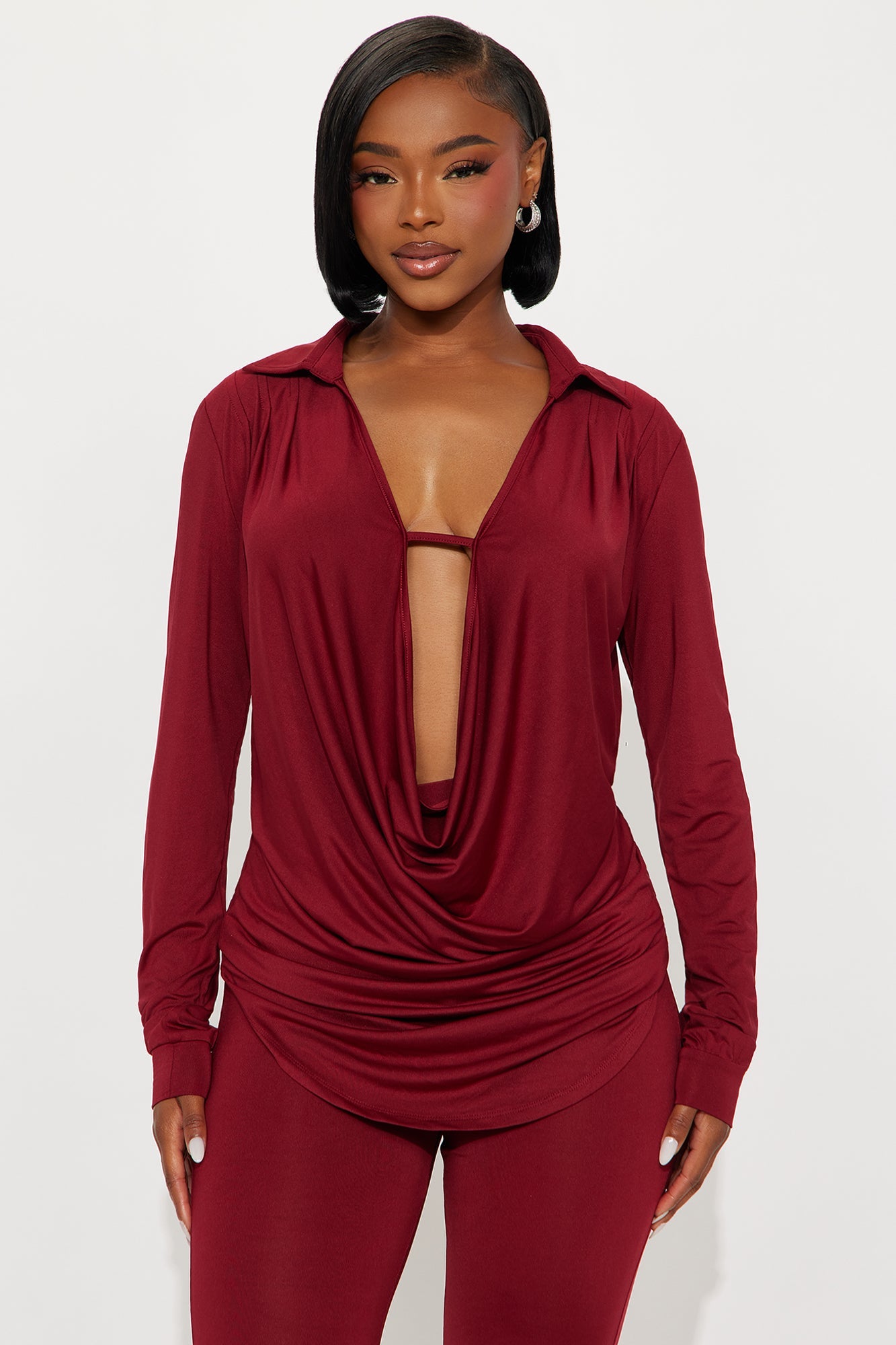 Monique Cowl Neck Legging Set - Burgundy