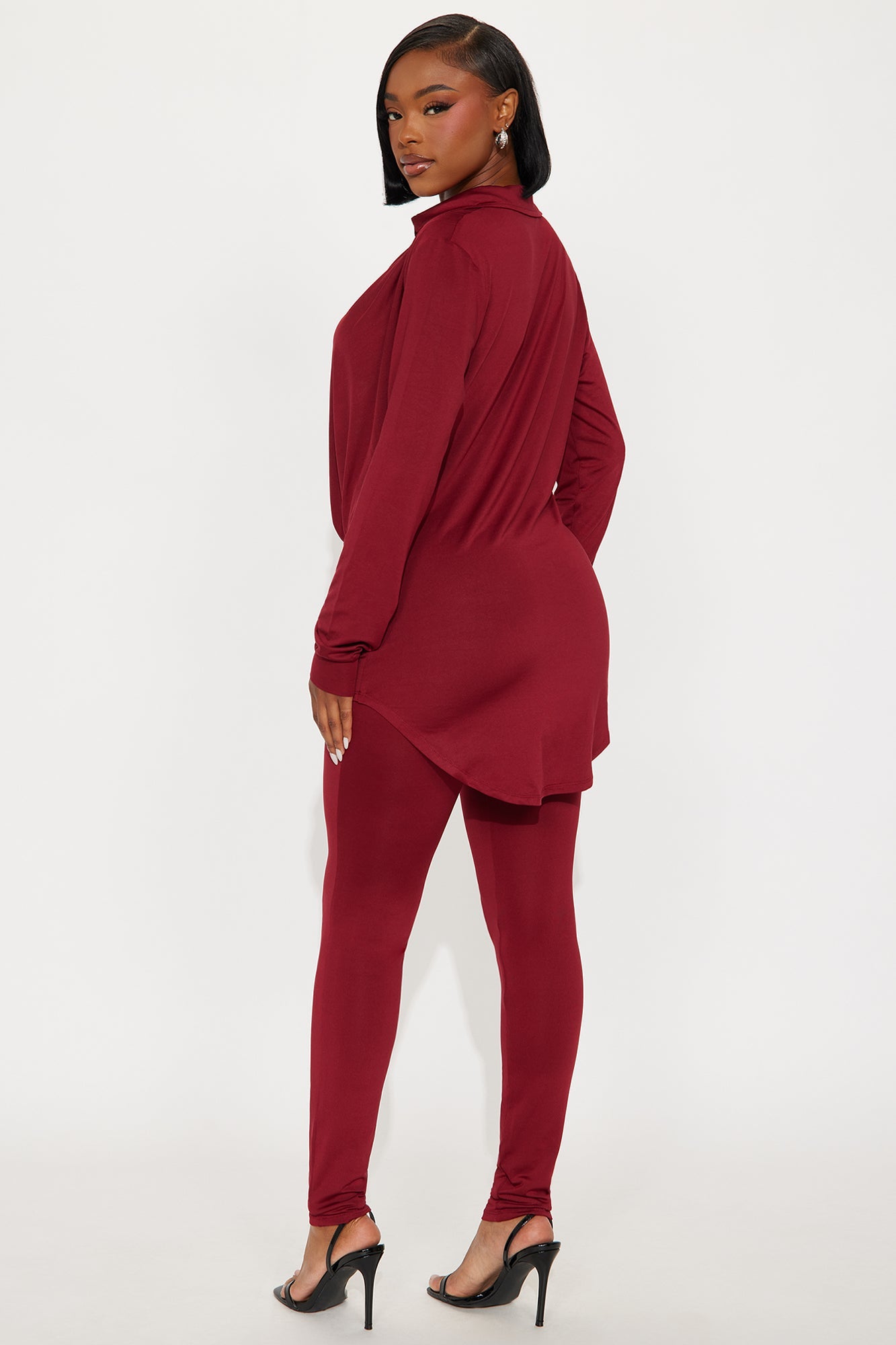 Monique Cowl Neck Legging Set - Burgundy