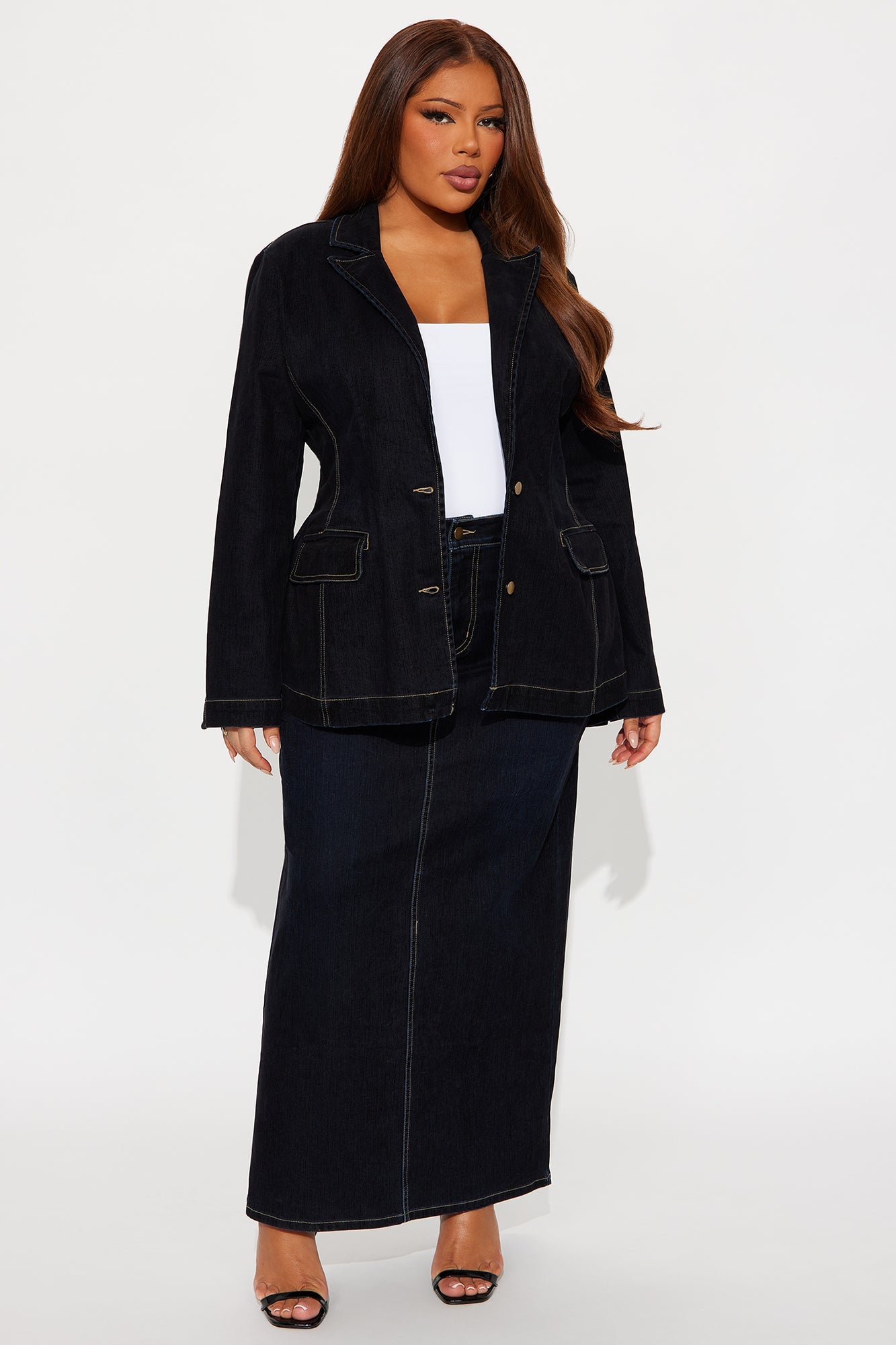 Gina Flocked Denim Blazer - Dark Denim