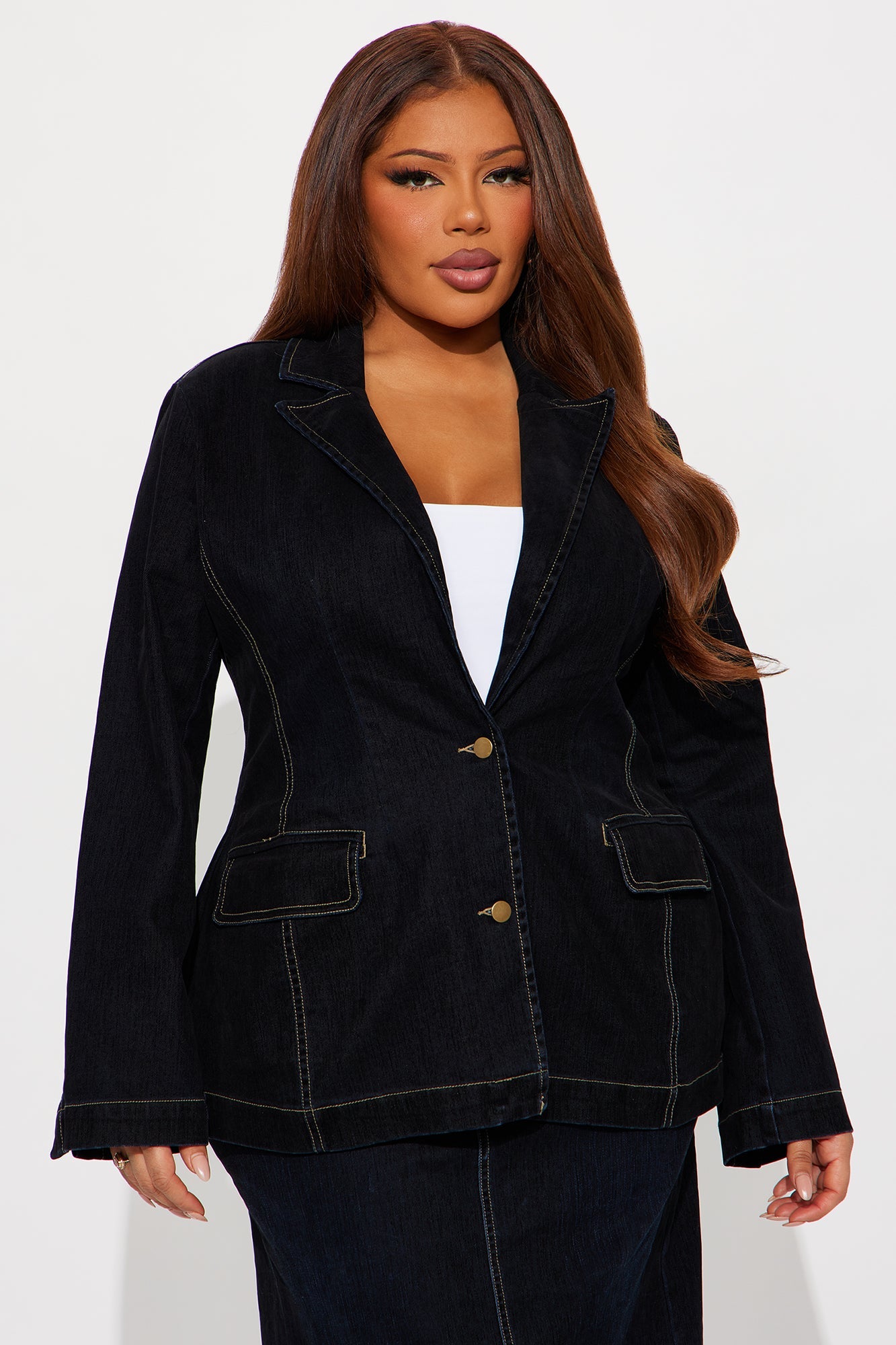 Gina Flocked Denim Blazer - Dark Denim