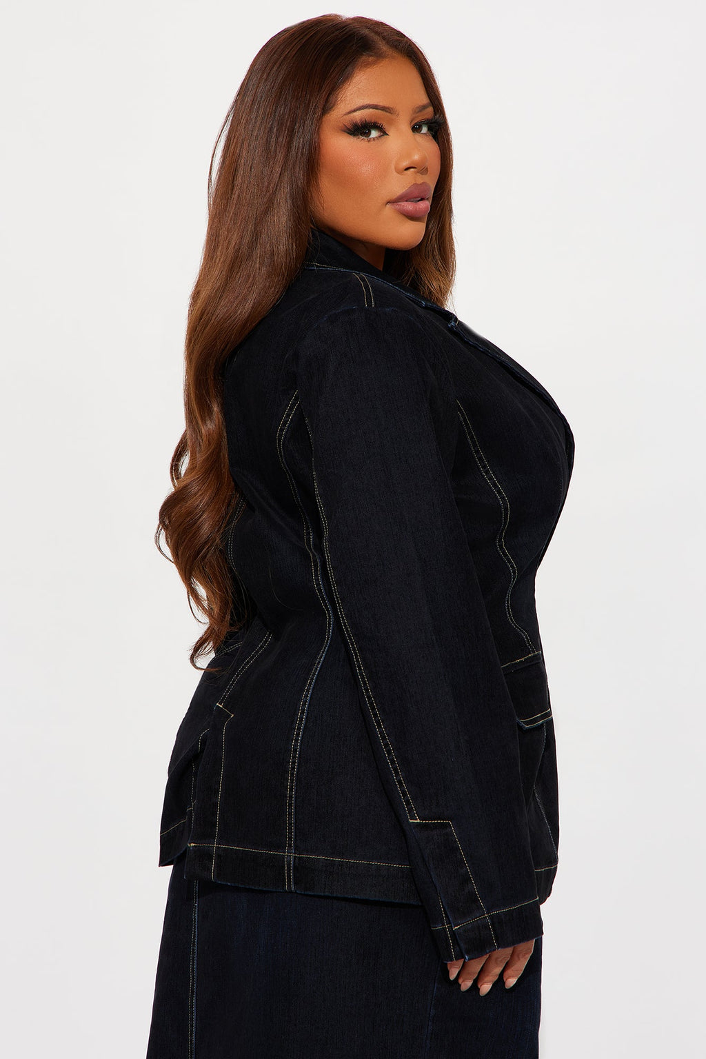 Gina Flocked Denim Blazer - Dark Denim