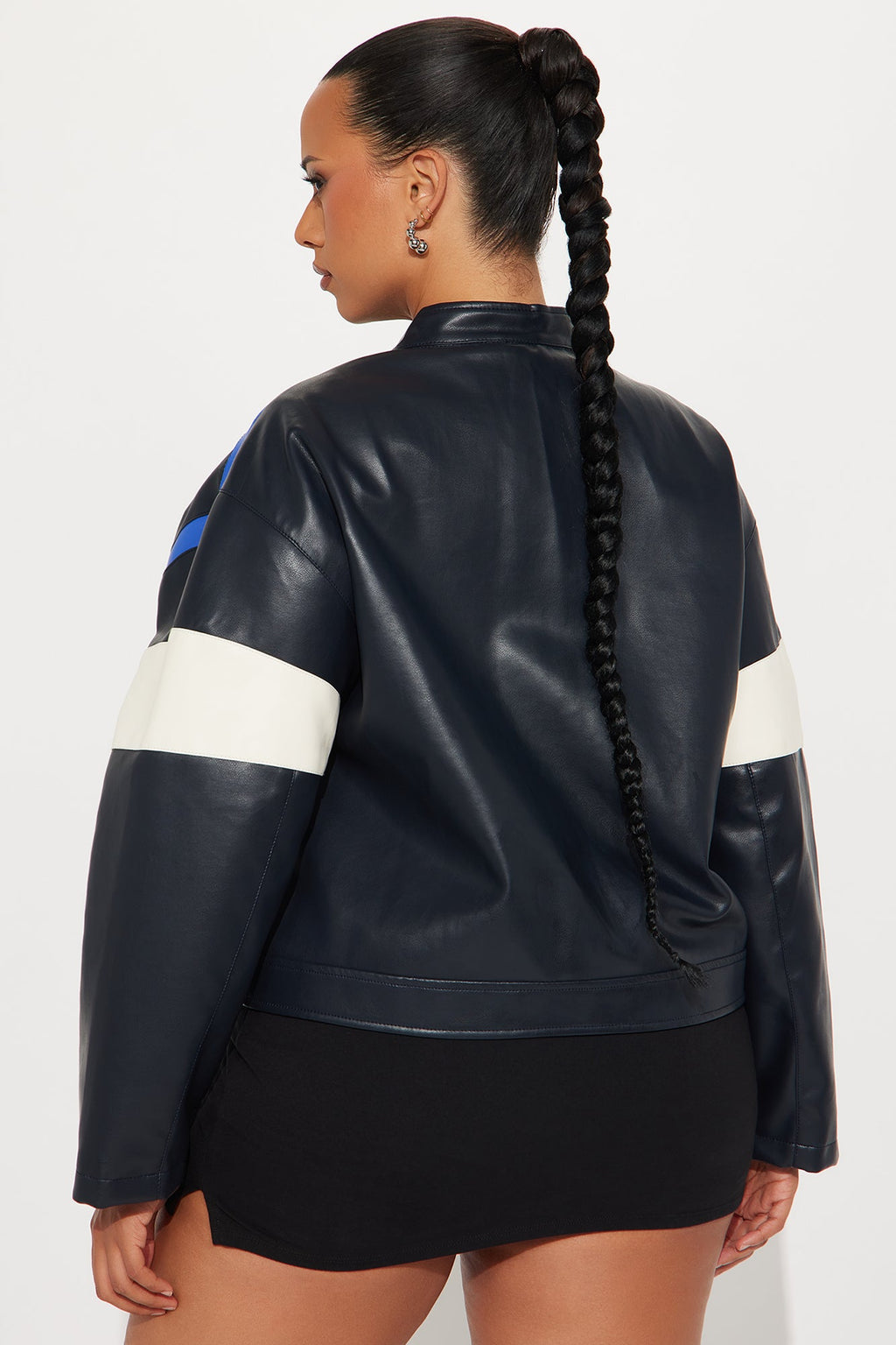 Sasha Faux Leather Moto Jacket - Royal/combo