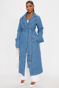 Kiara Quilted Denim Trench - Medium Wash