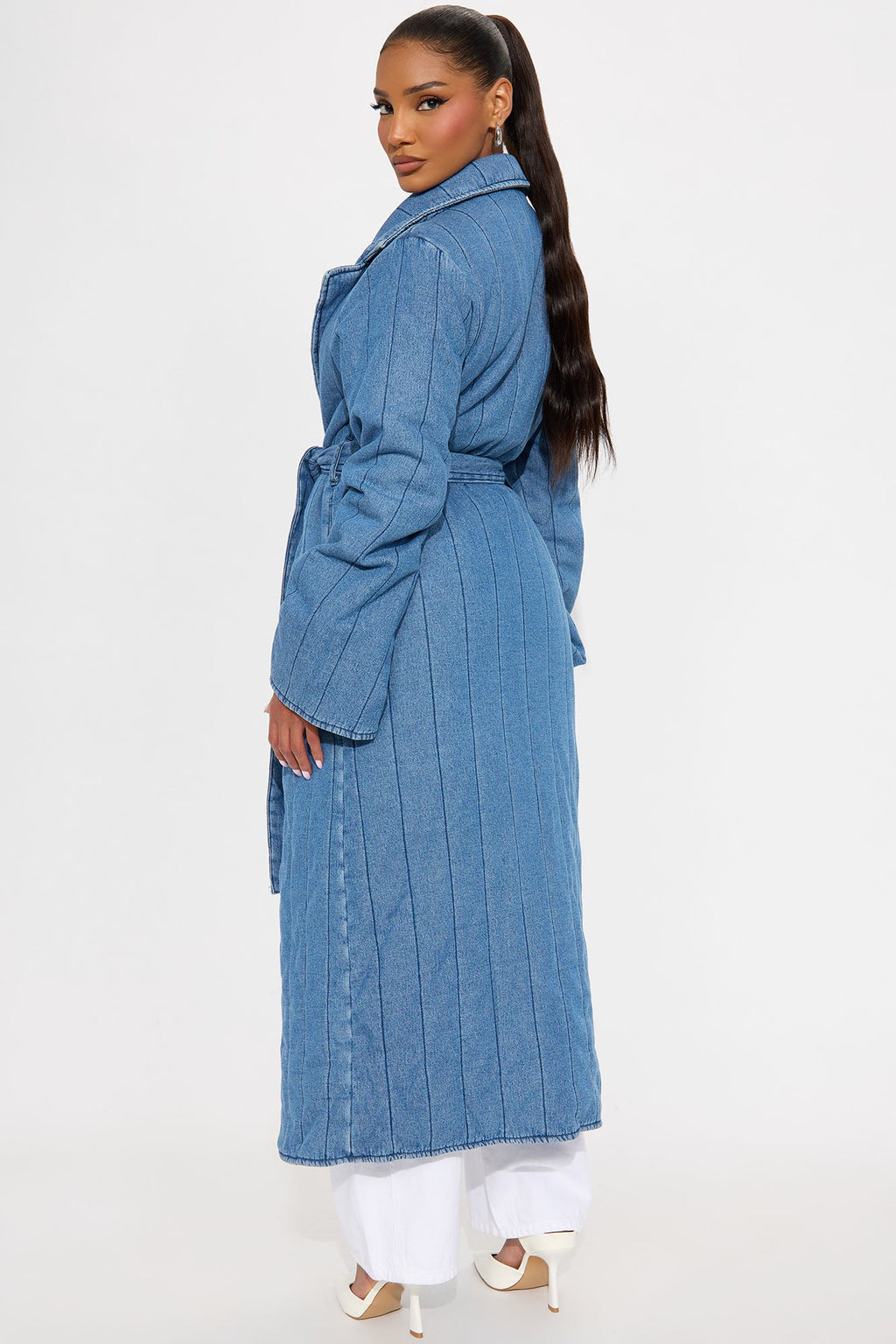 Kiara Quilted Denim Trench - Medium Wash