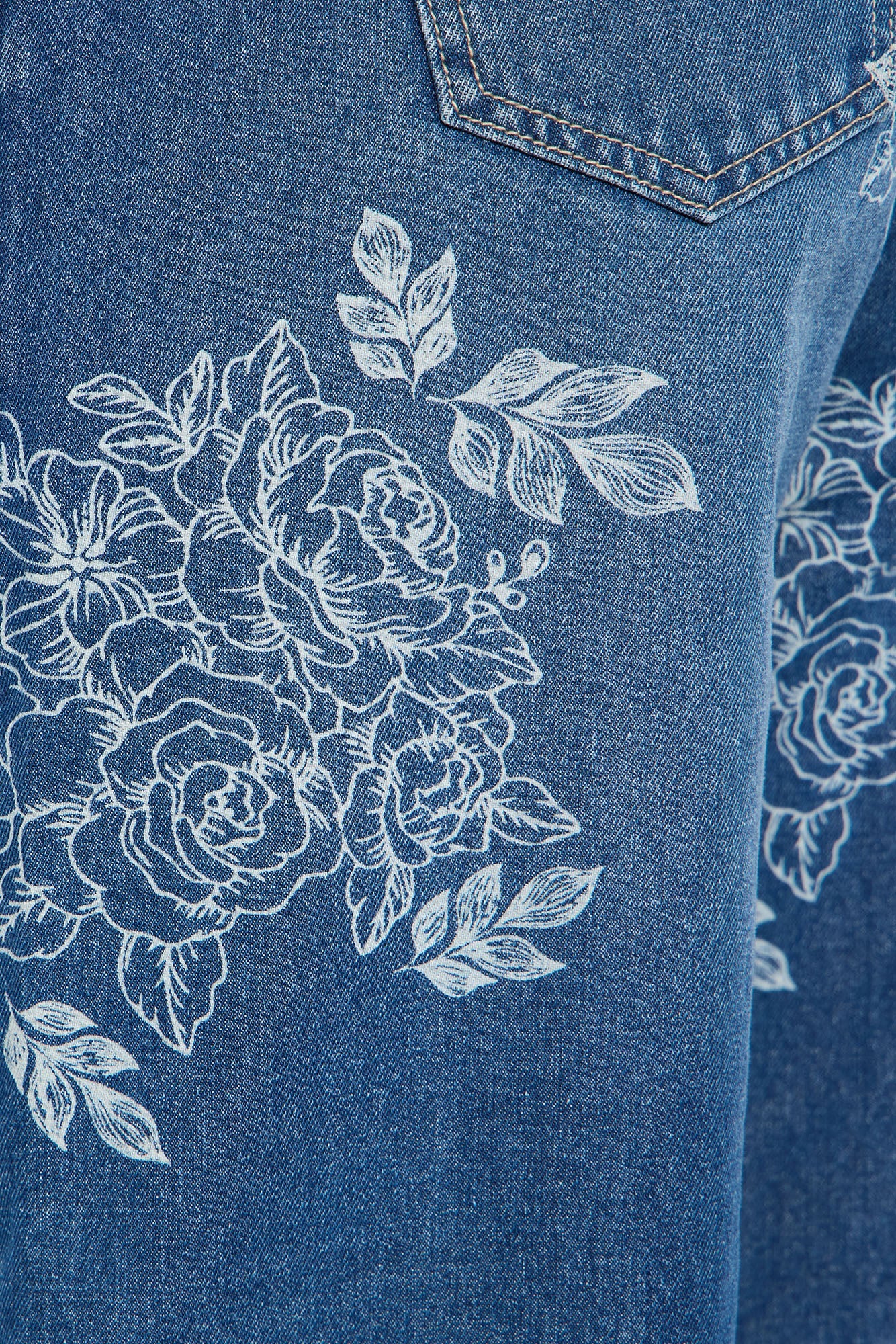 Rose Kiss Floral Print Wide Leg Jeans - Medium Wash