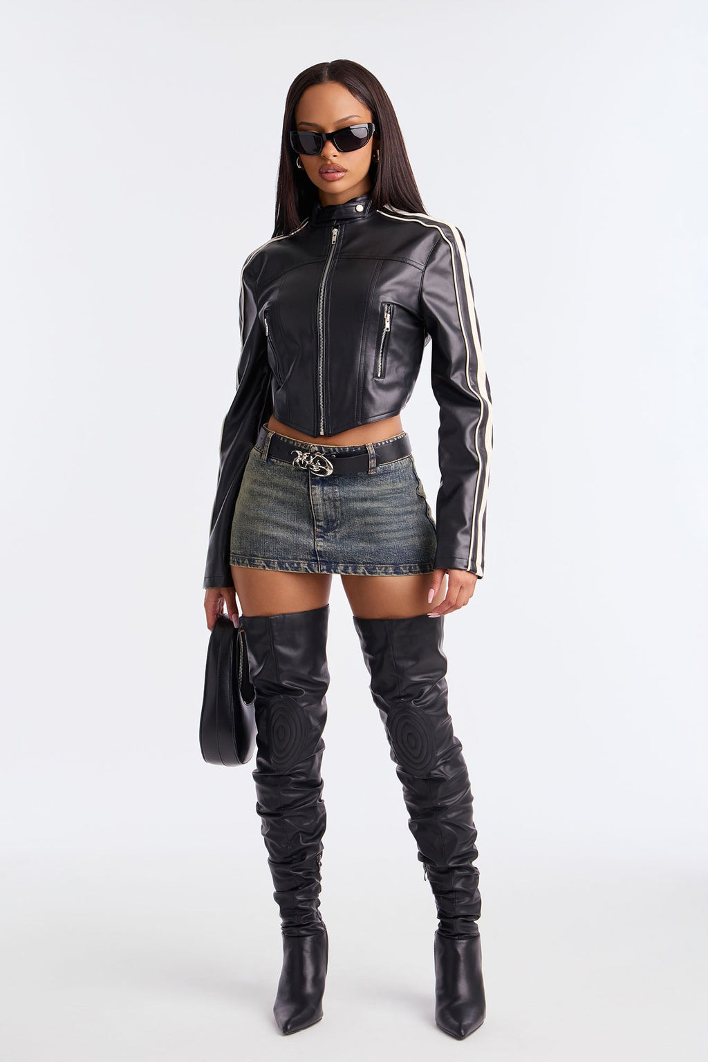 Tory Faux Leather Moto Jacket - Black/combo