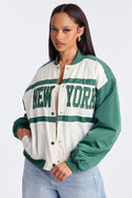 New York Chillin Varsity Bomber Jacket - Green/combo