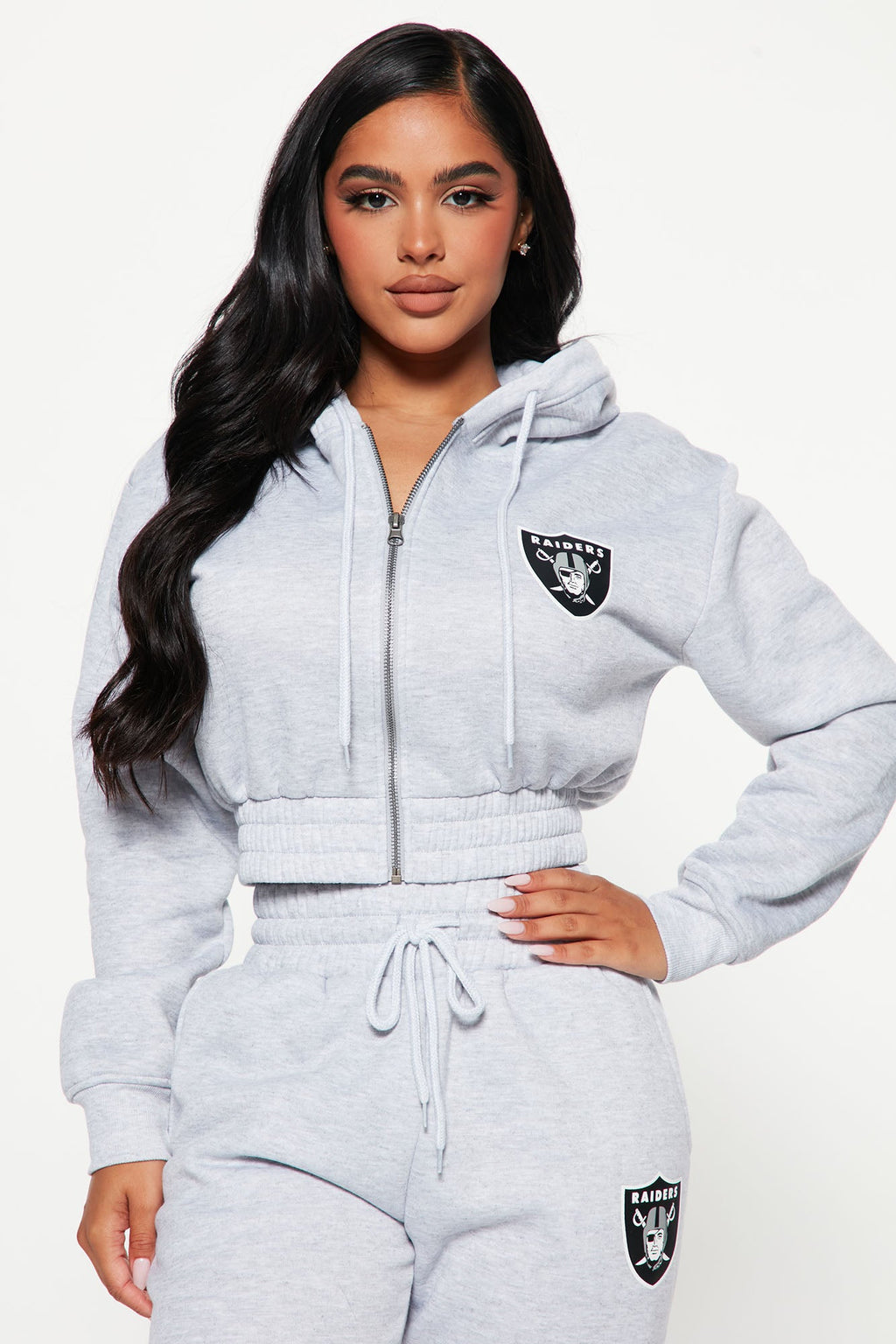 Raiders Cropped Zip Hoodie - Heather Grey