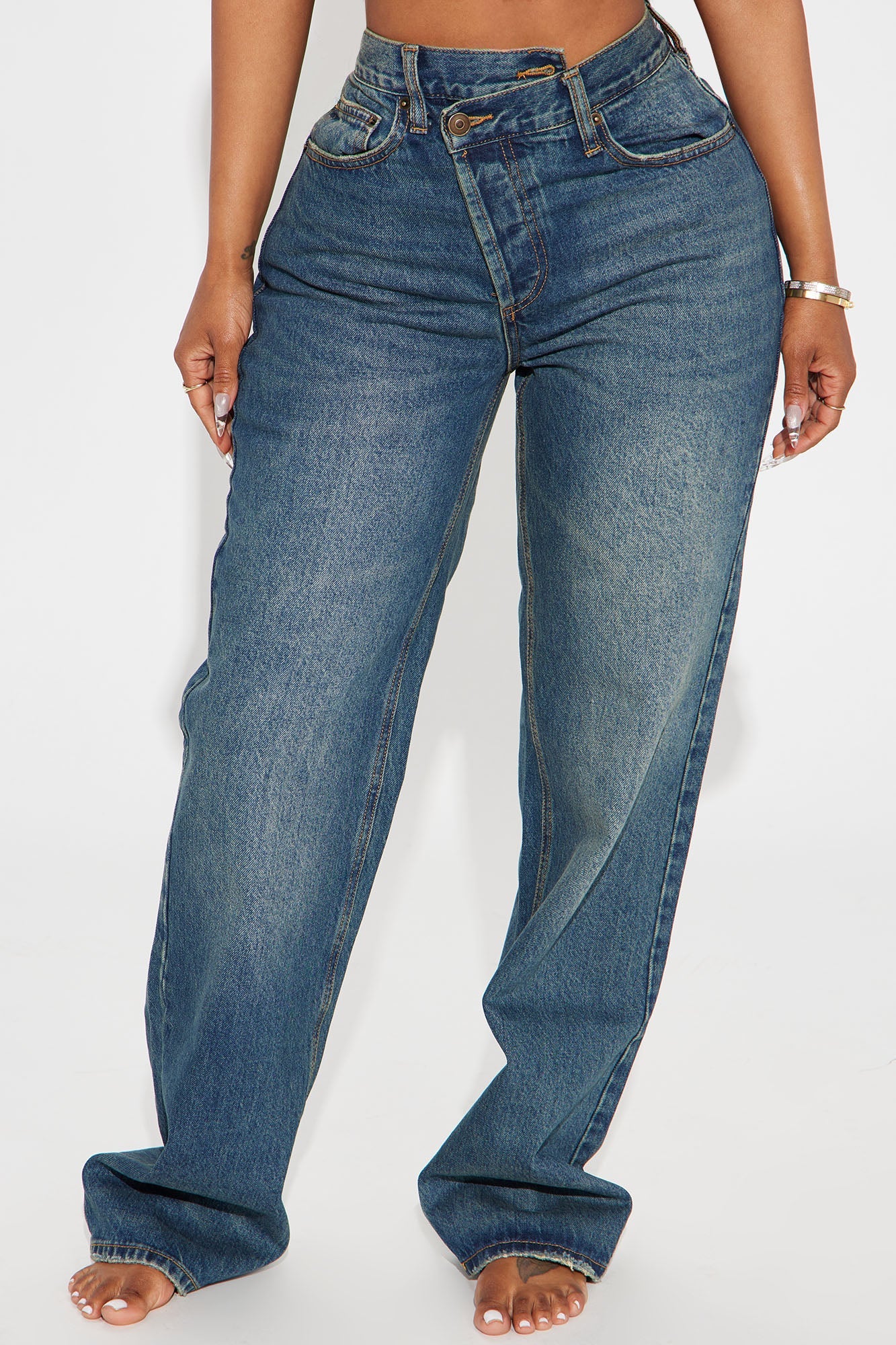 Crossover Straight Leg Tinted Jeans - Dark Wash