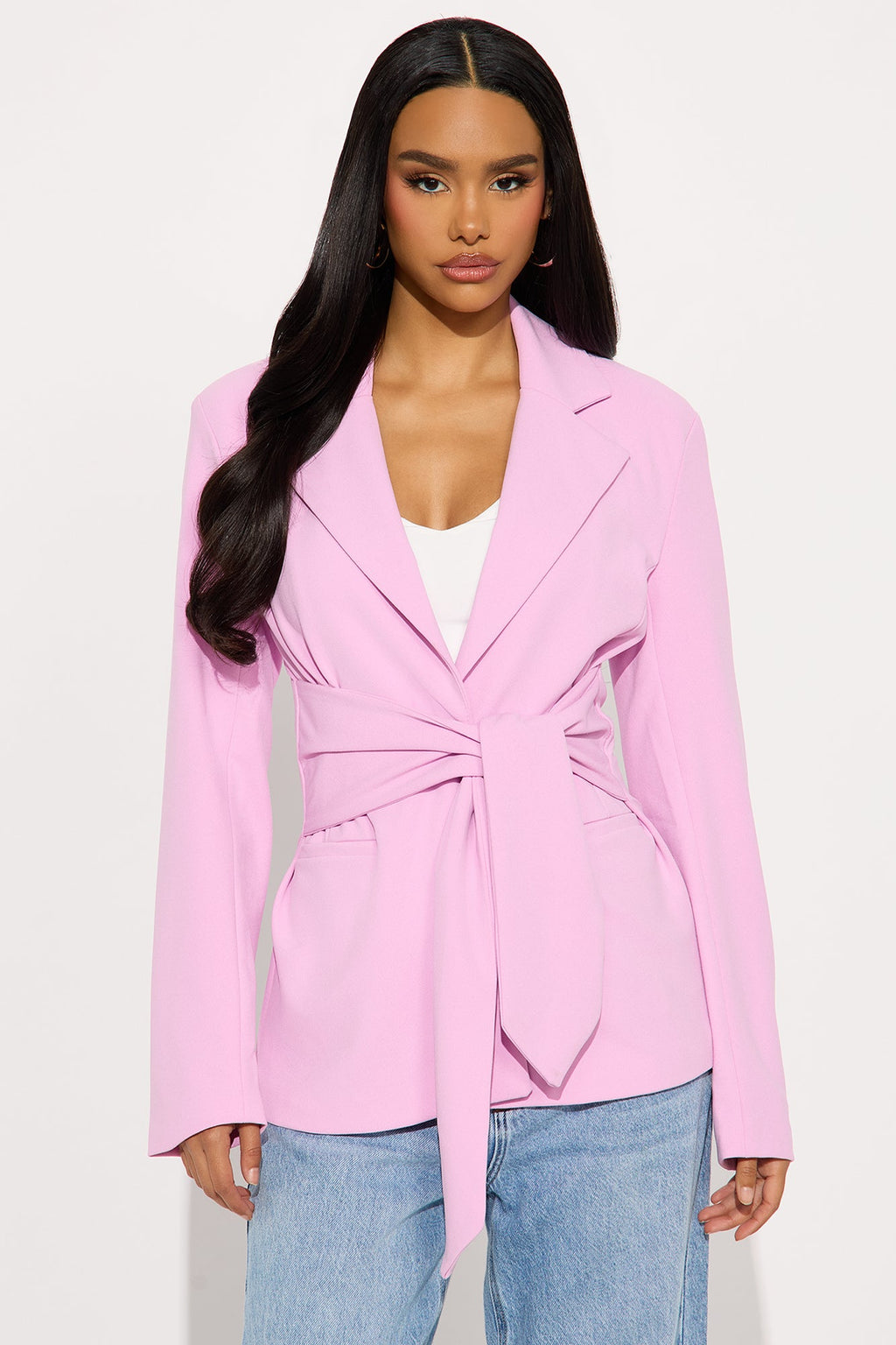 Classic Times Tie Waist Blazer - Pink