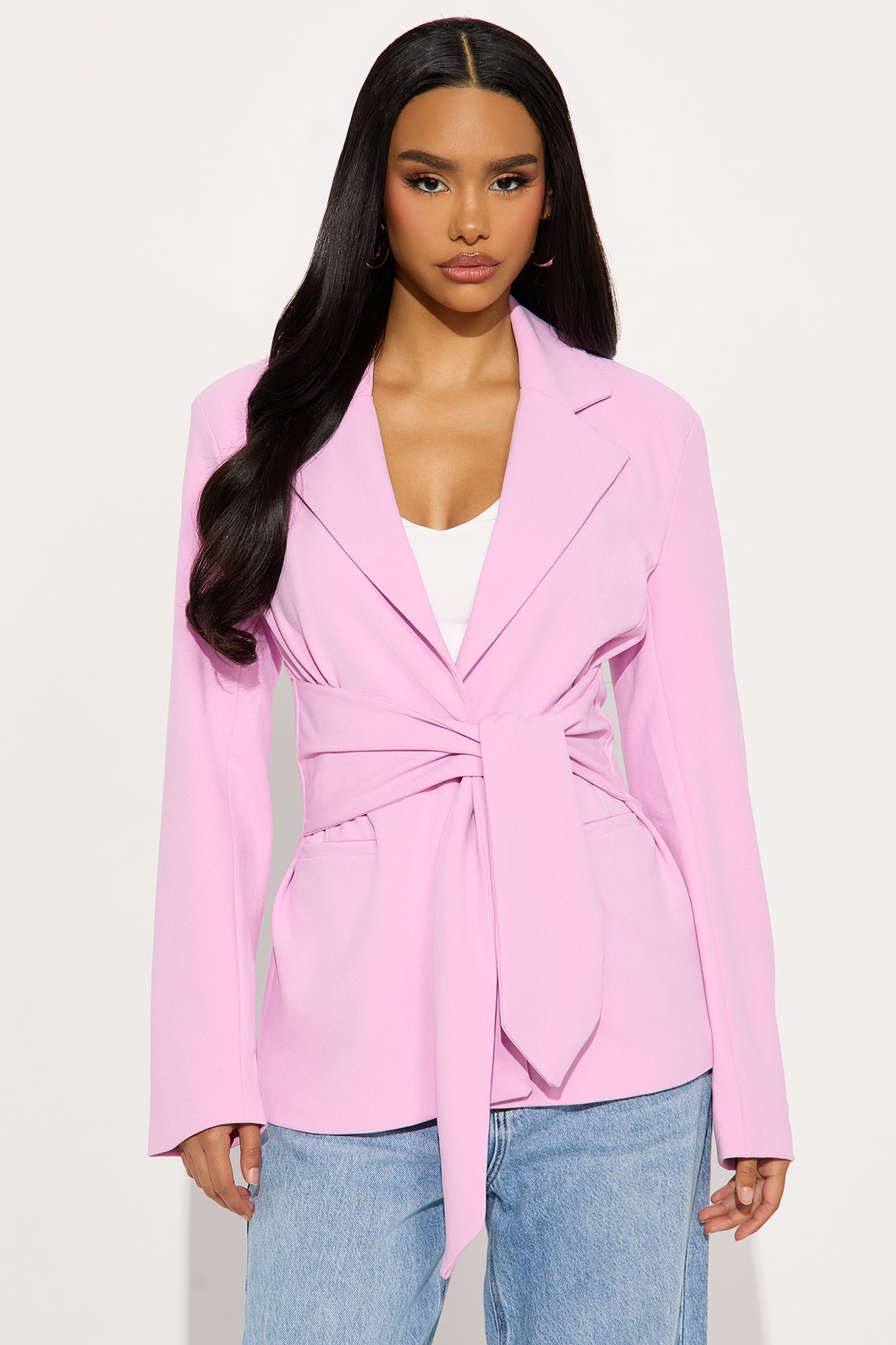 Classic Times Tie Waist Blazer - Pink