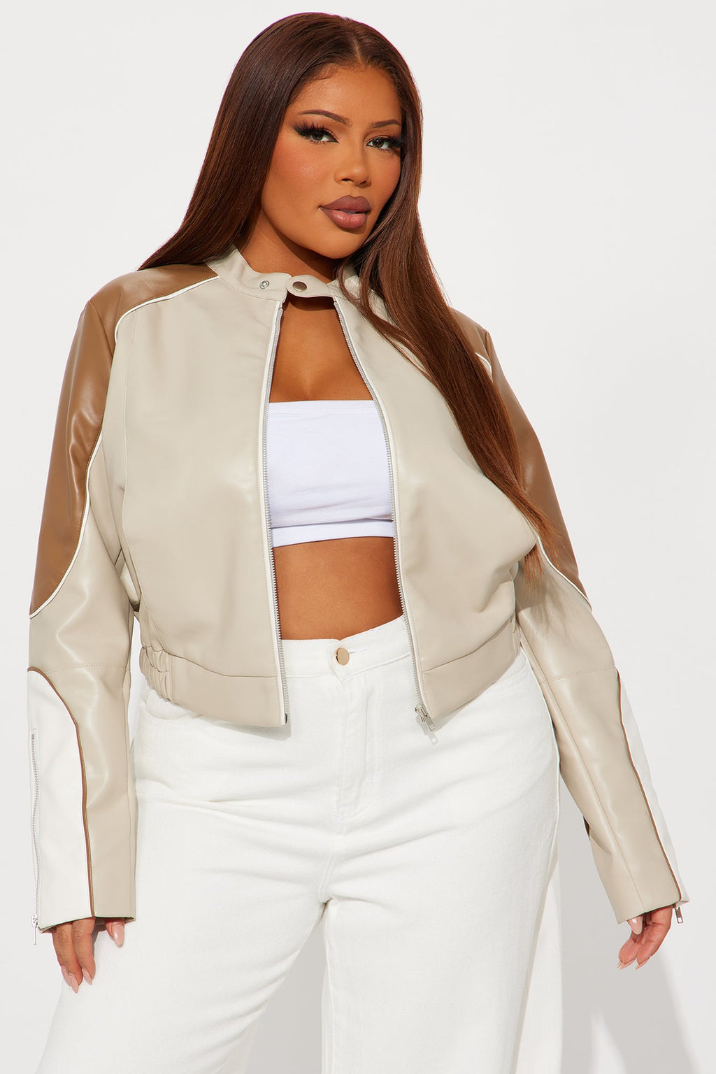 Fallon Faux Leather Moto Jacket - Brown/combo