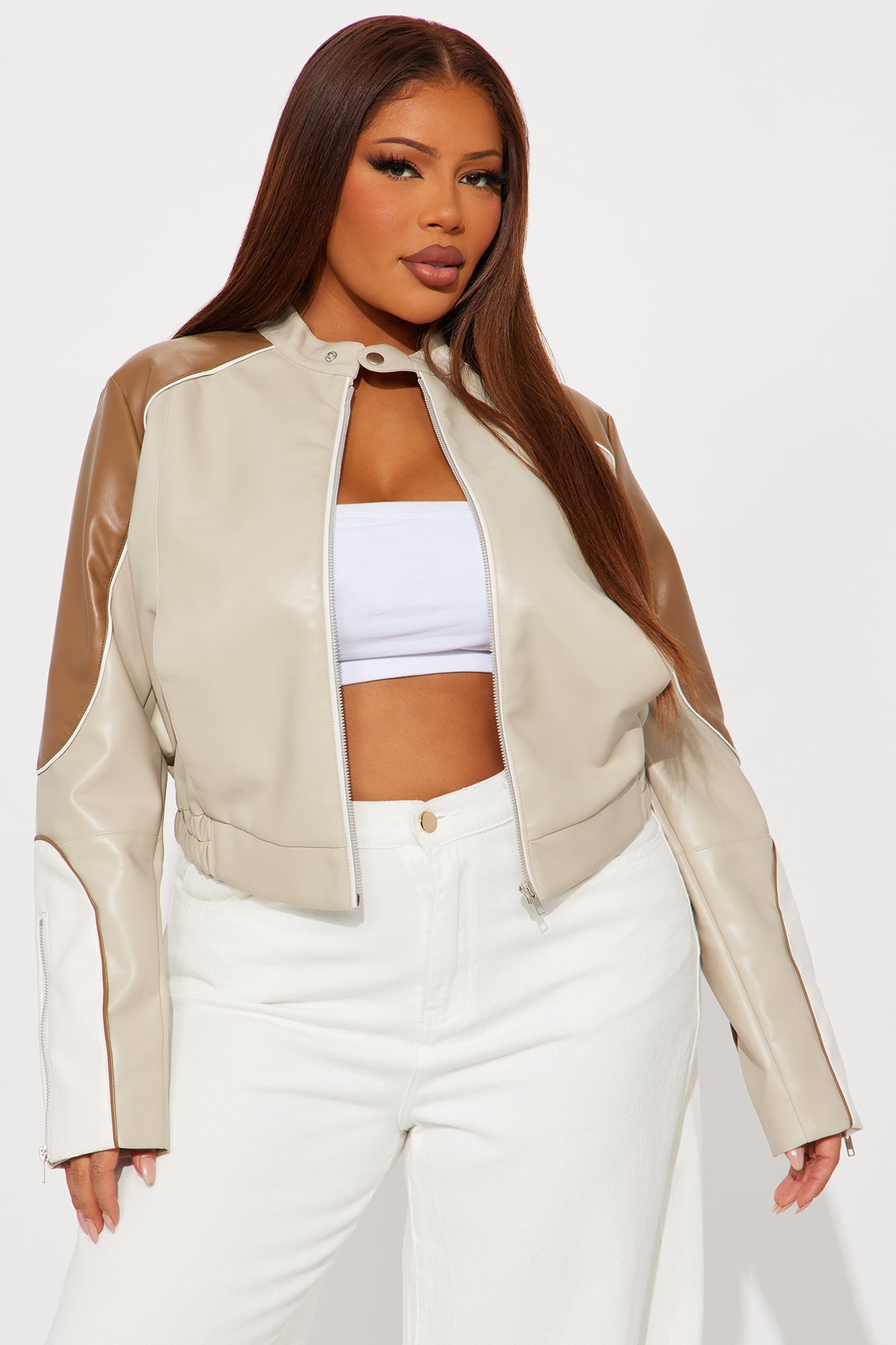 Fallon Faux Leather Moto Jacket - Brown/combo