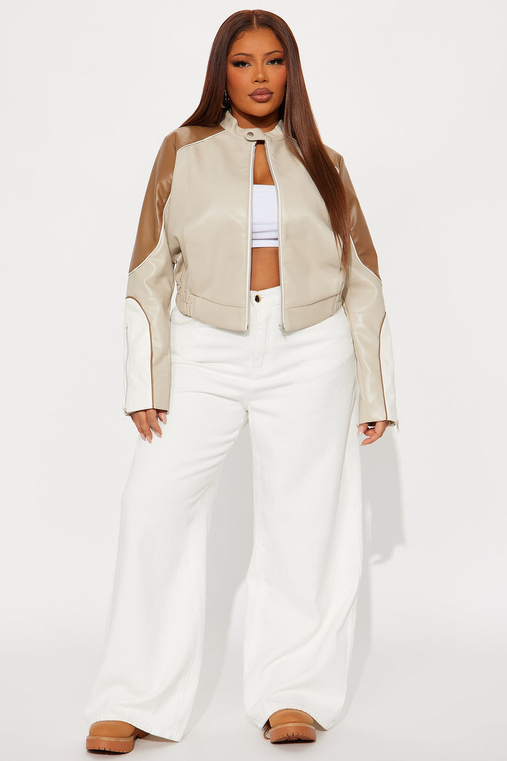 Fallon Faux Leather Moto Jacket - Brown/combo