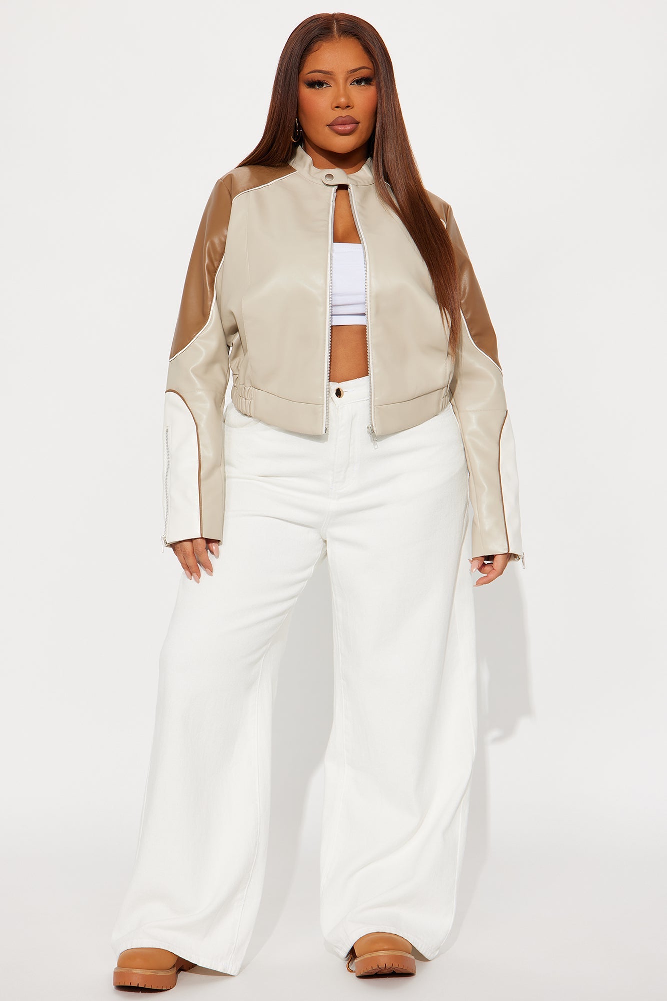 Fallon Faux Leather Moto Jacket - Brown/combo