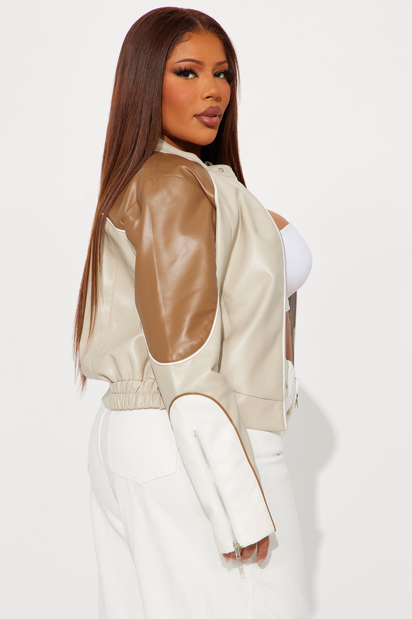 Fallon Faux Leather Moto Jacket - Brown/combo