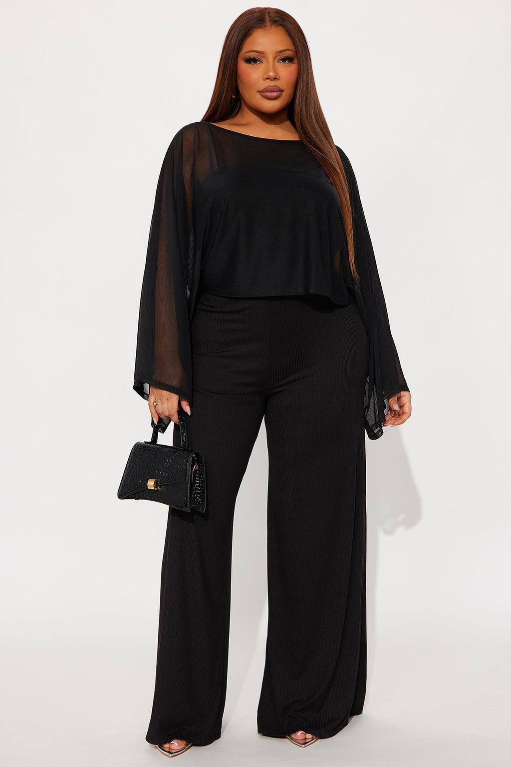 Raya Draped 3 Piece Pant Set - Black