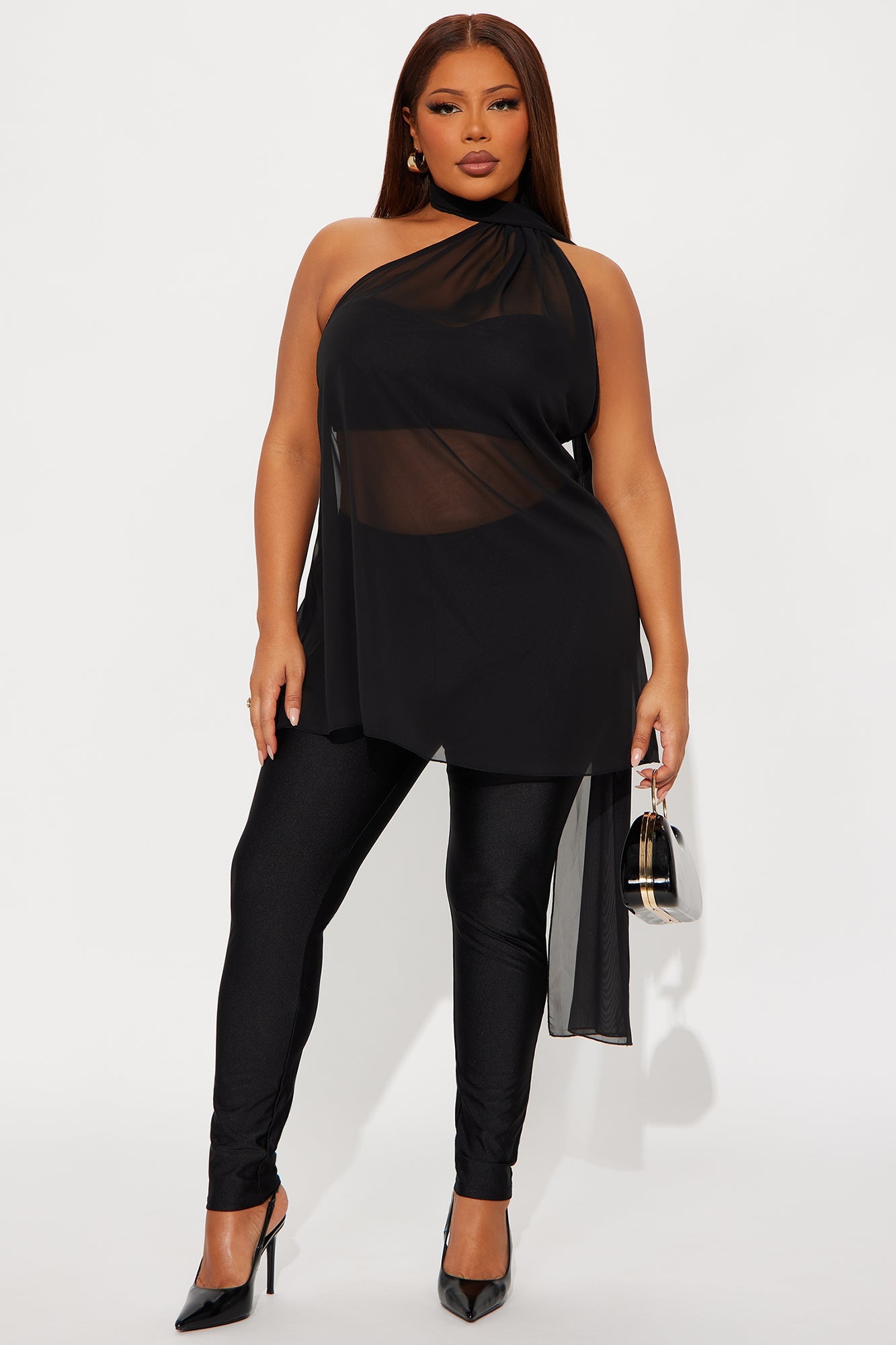 Amaya 3 Piece Scarf Top And Pant Set - Black