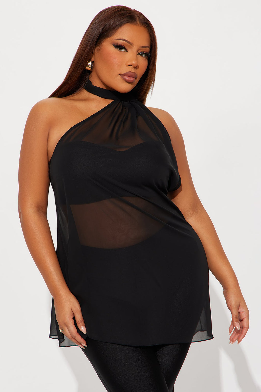 Amaya 3 Piece Scarf Top And Pant Set - Black