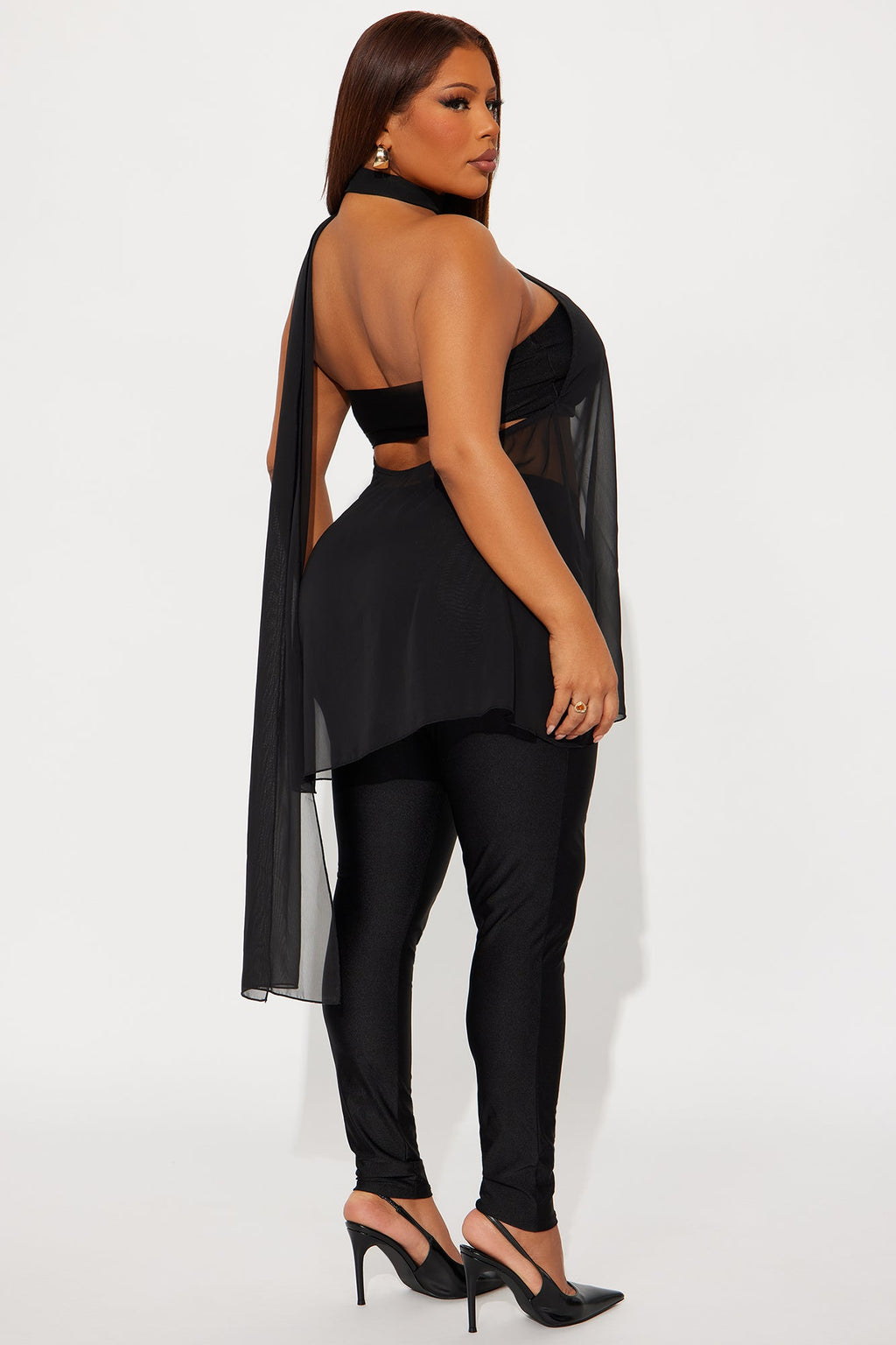 Amaya 3 Piece Scarf Top And Pant Set - Black