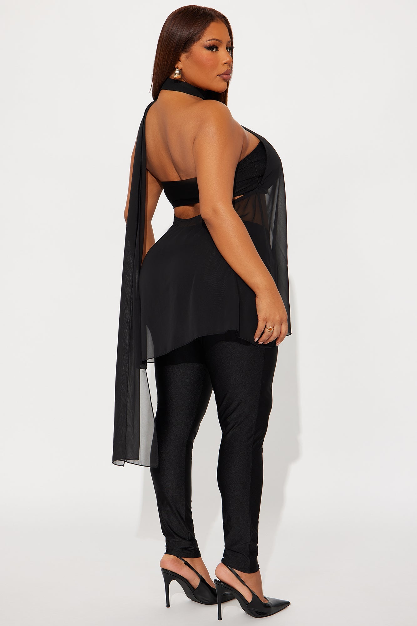 Amaya 3 Piece Scarf Top And Pant Set - Black