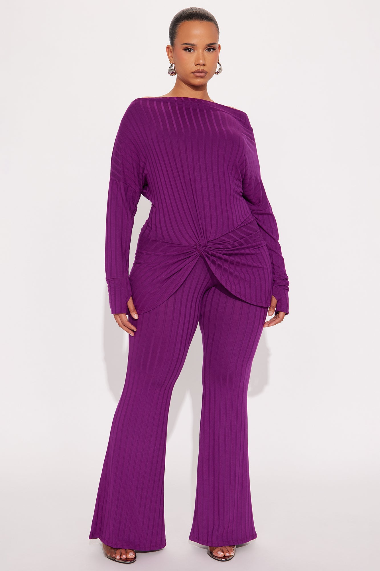 Christie Off Shoulder Pant Set - Purple